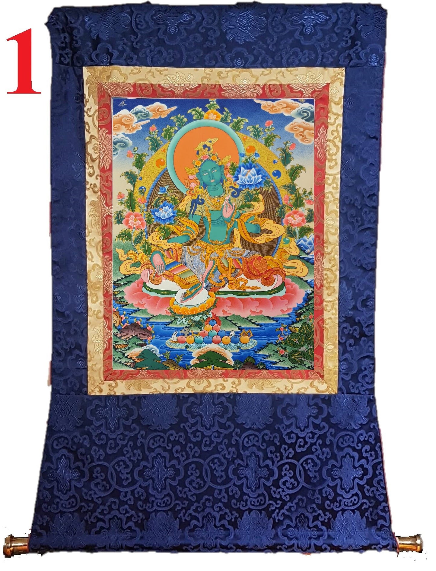 56. Green Tara Thangka (Thanka). Free Brocade / Free Shipping.