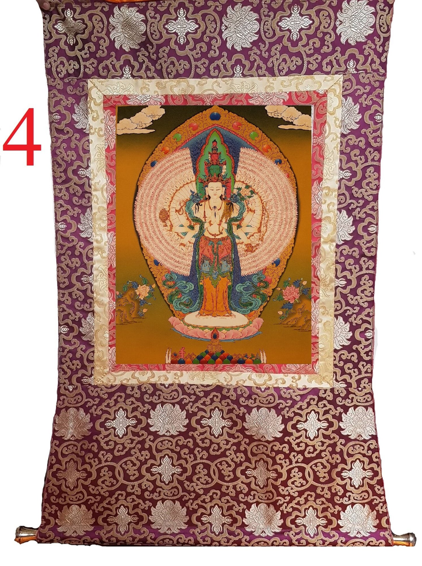 9. 1000 (Thousand) Arm Chenrezig Avalokiteshvara Thangka (Thanka). Free Brocade / Free Shipping.
