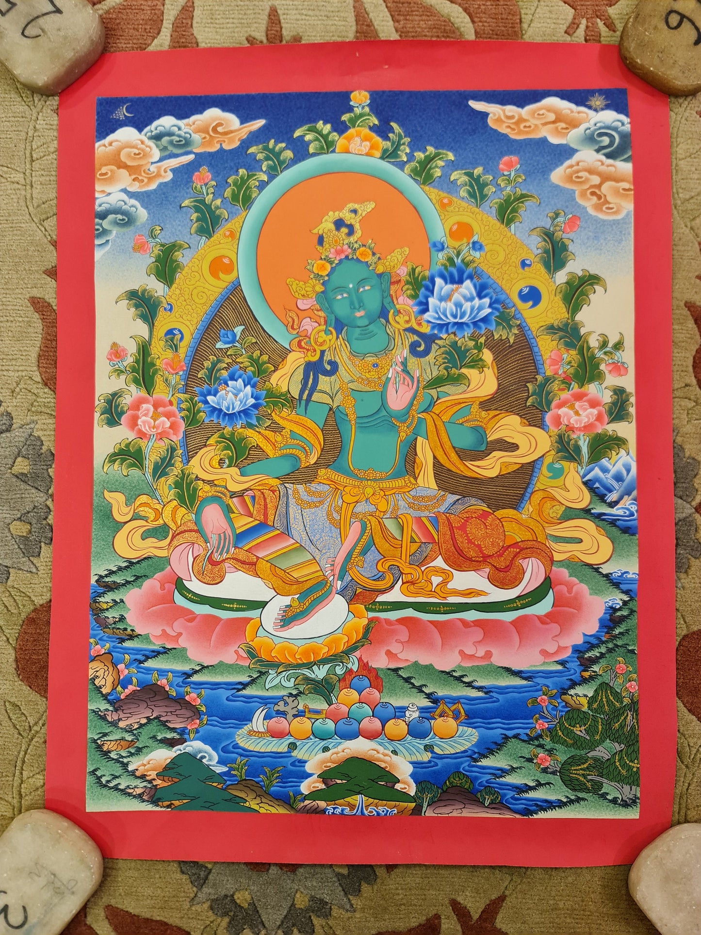 56. Green Tara Thangka (Thanka). Free Brocade / Free Shipping.