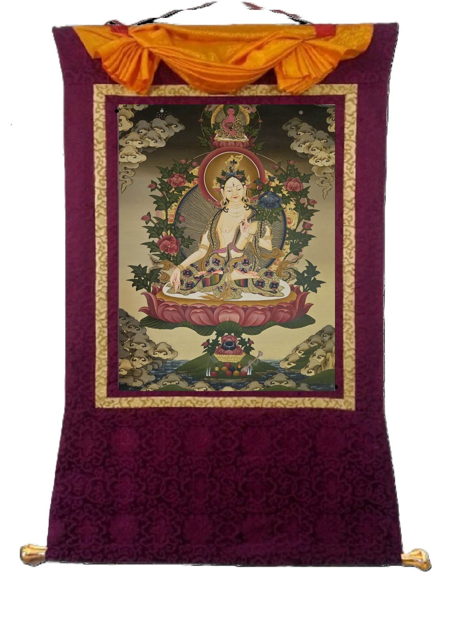 314. White Tara Thangka (Thanka). Free Brocade / Free Shipping.