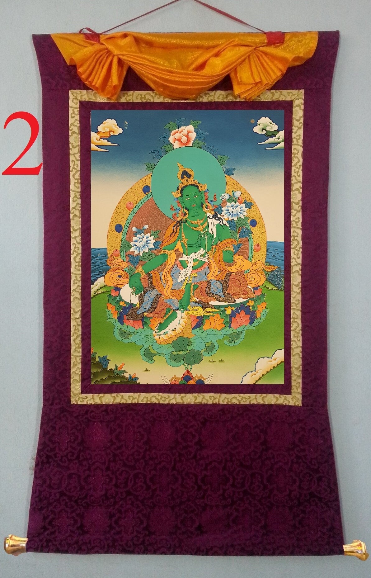 54. Green Tara Thangka (Thanka). Free Brocade / Free Shipping.