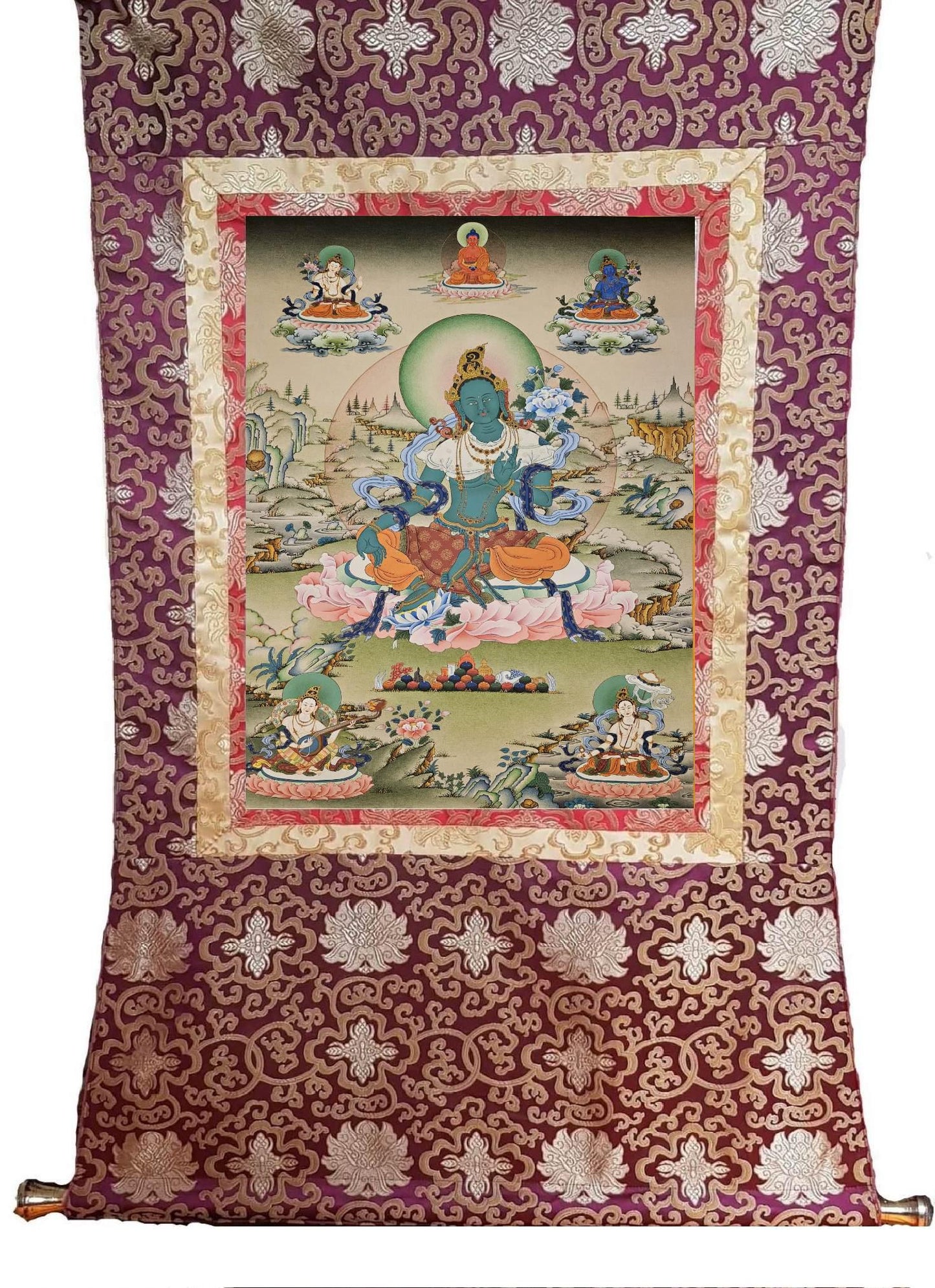 271. Karma Gadri Green Tara Thangka (Thanka). Free Brocade / Free Shipping.