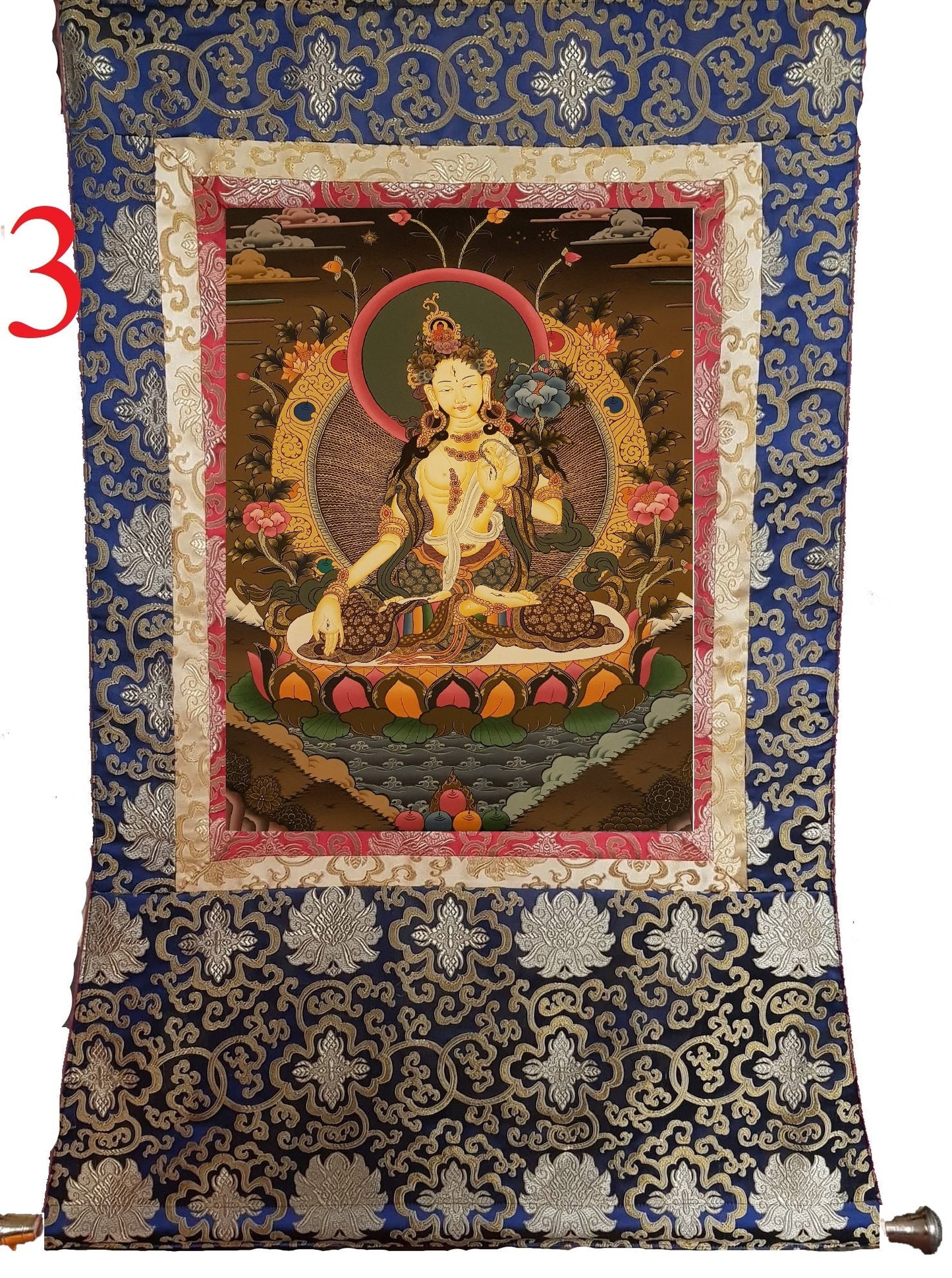 152. White Tara Thangka (Thanka). Free Brocade / Free Shipping.