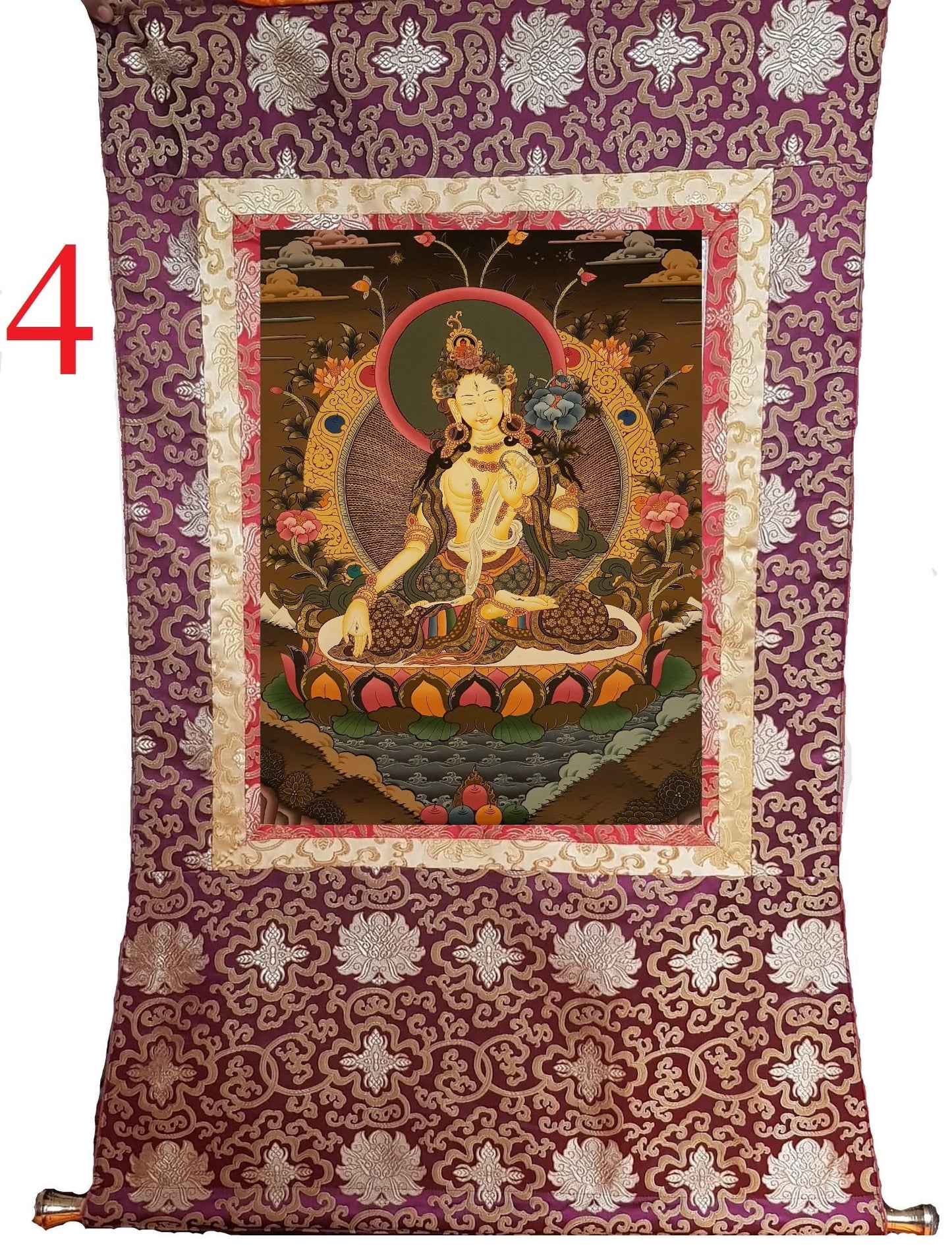 152. White Tara Thangka (Thanka). Free Brocade / Free Shipping.
