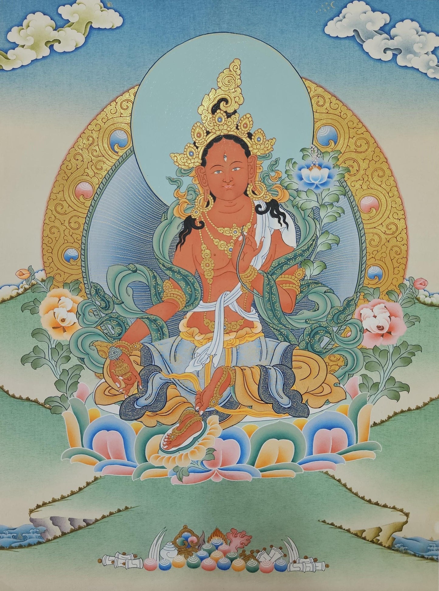 306. Red Tara Thangka (Thanka) with Free Brocade and Free Shipping.