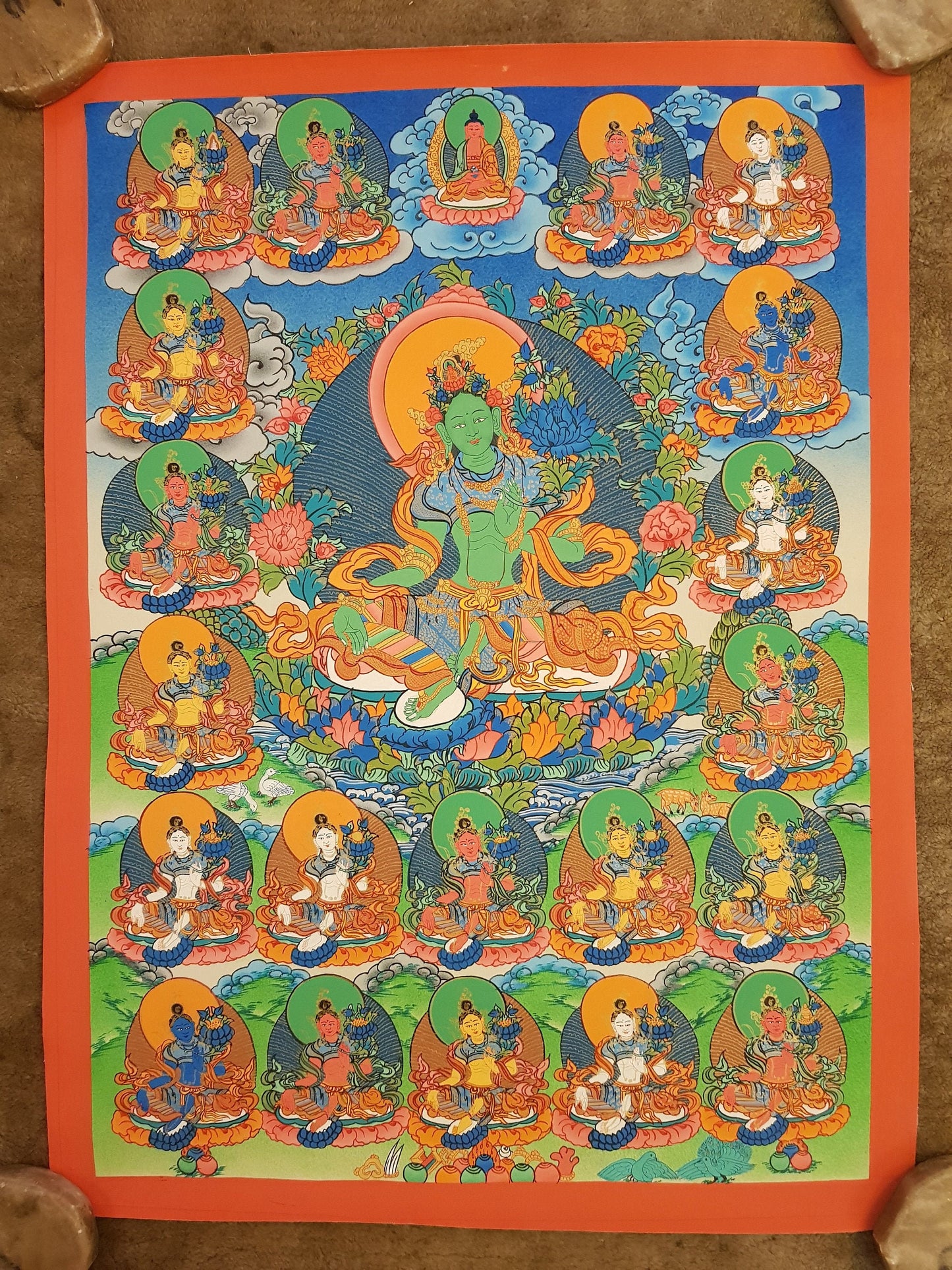 2. Green Tara with 21 other Tara Thangka (Thanka). Free Brocade / Free Shipping.