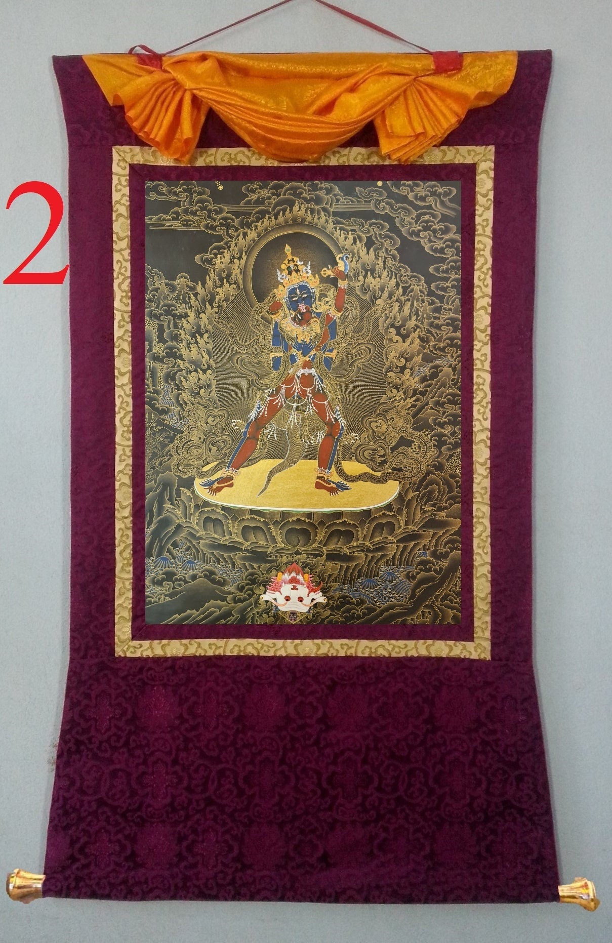 274. Two-Armed Heruka Chakrasamvara with Consort Thangka (Thanka). Free Brocade / Free Shipping.
