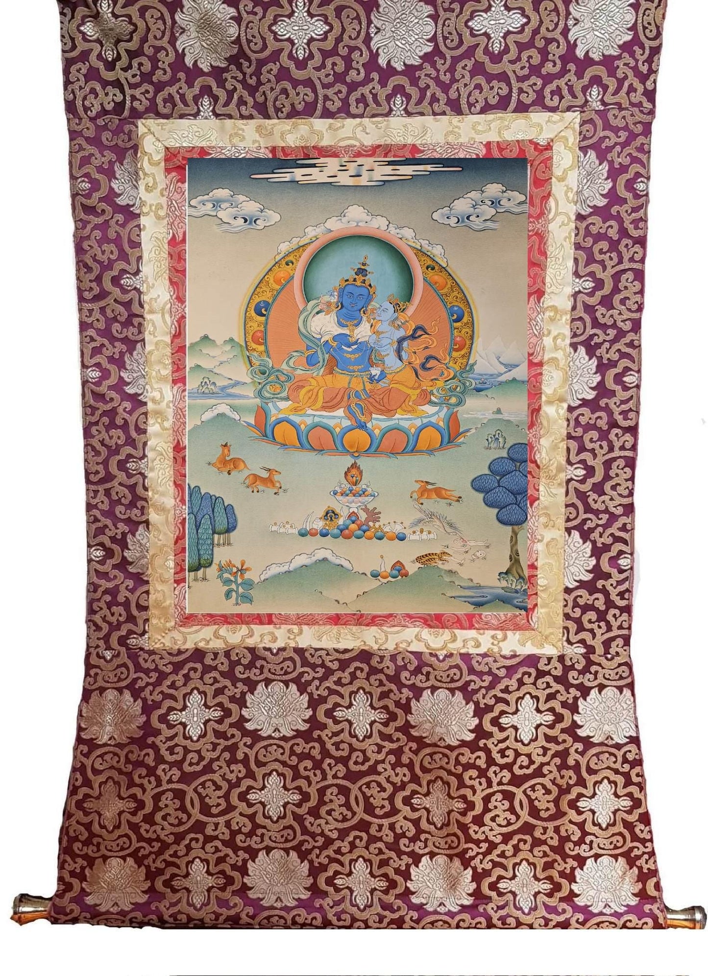 129. Dorje Chang Vajradhara Consort Thangka (Thanka). Free Brocade / Free Shipping.