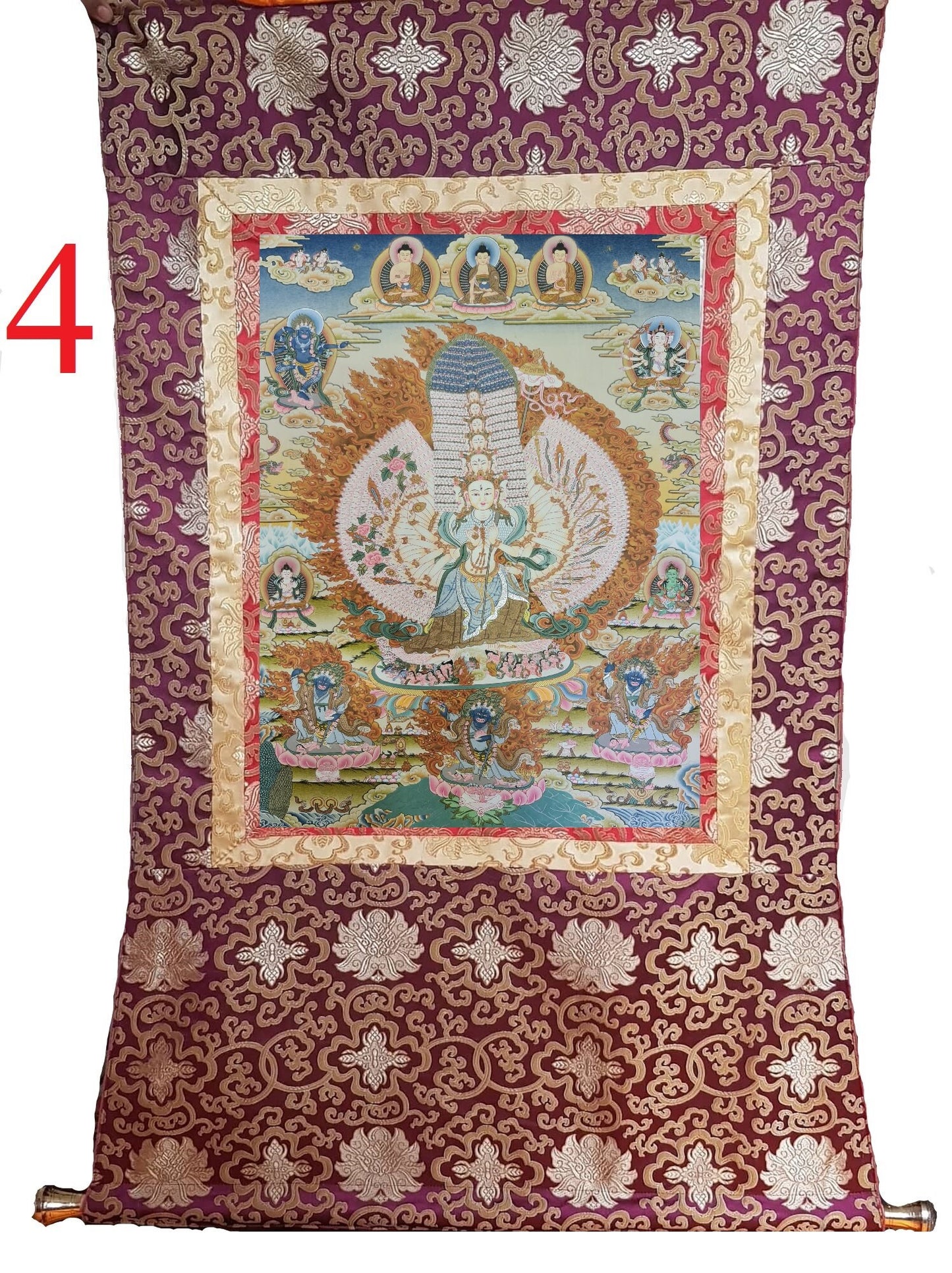 46. 1000 Arm Dhukkar (Dukkar) Thangka (Thanka). Free Brocade / Free Shipping.
