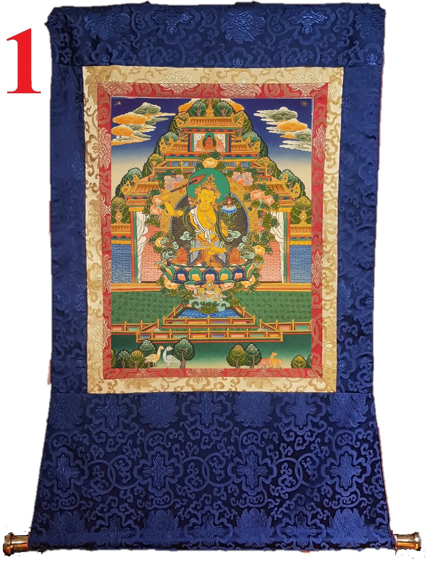 80. Manjushree (Manjushri) Thangka (Thanka). Free Brocade / Free Shipping.