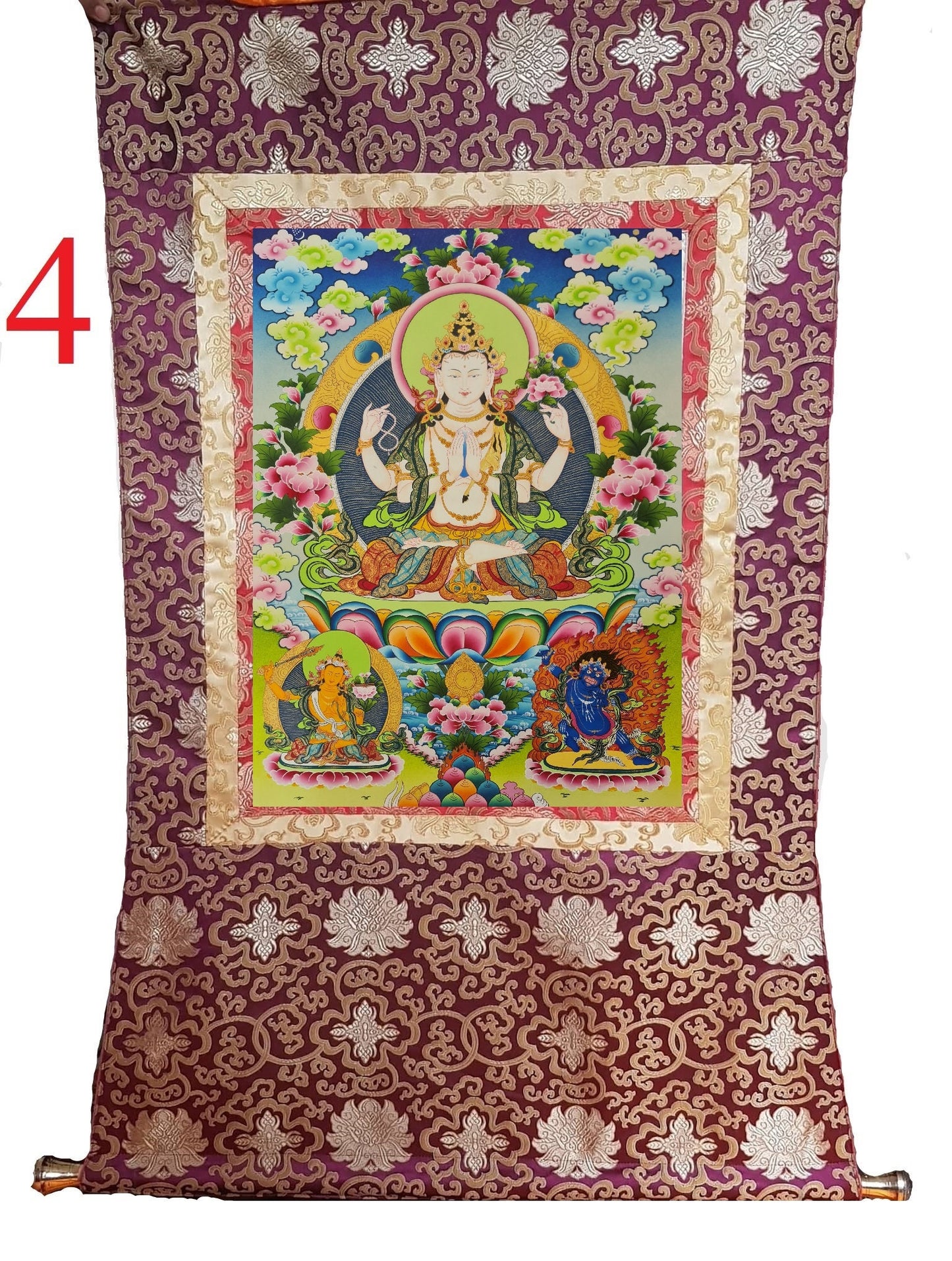 31. Chenrezig Thangka (Thanka). Free Brocade / Free Shipping.