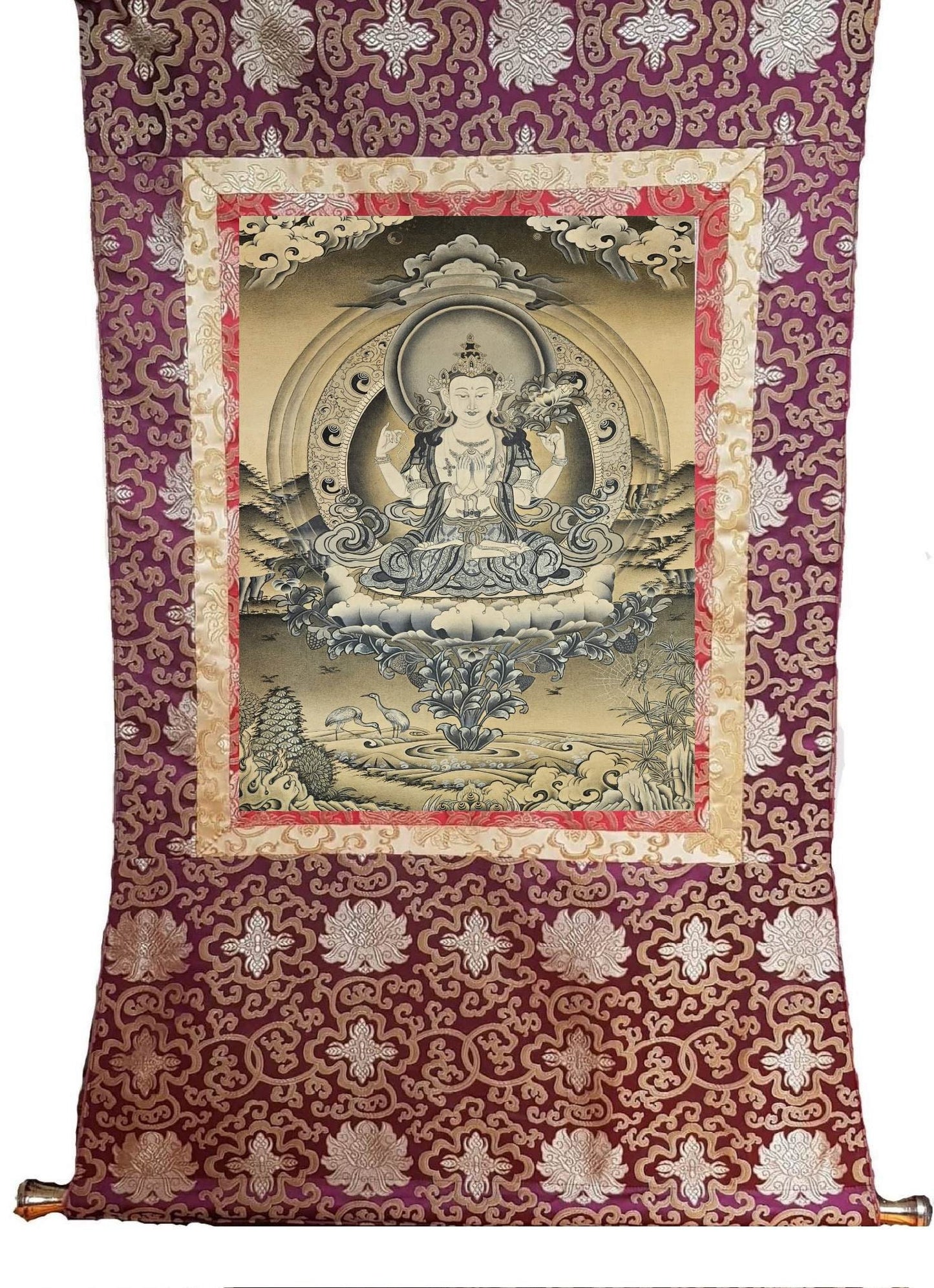 312. Chenrezig Thangka (Thanka). Free Brocade / Free Shipping.
