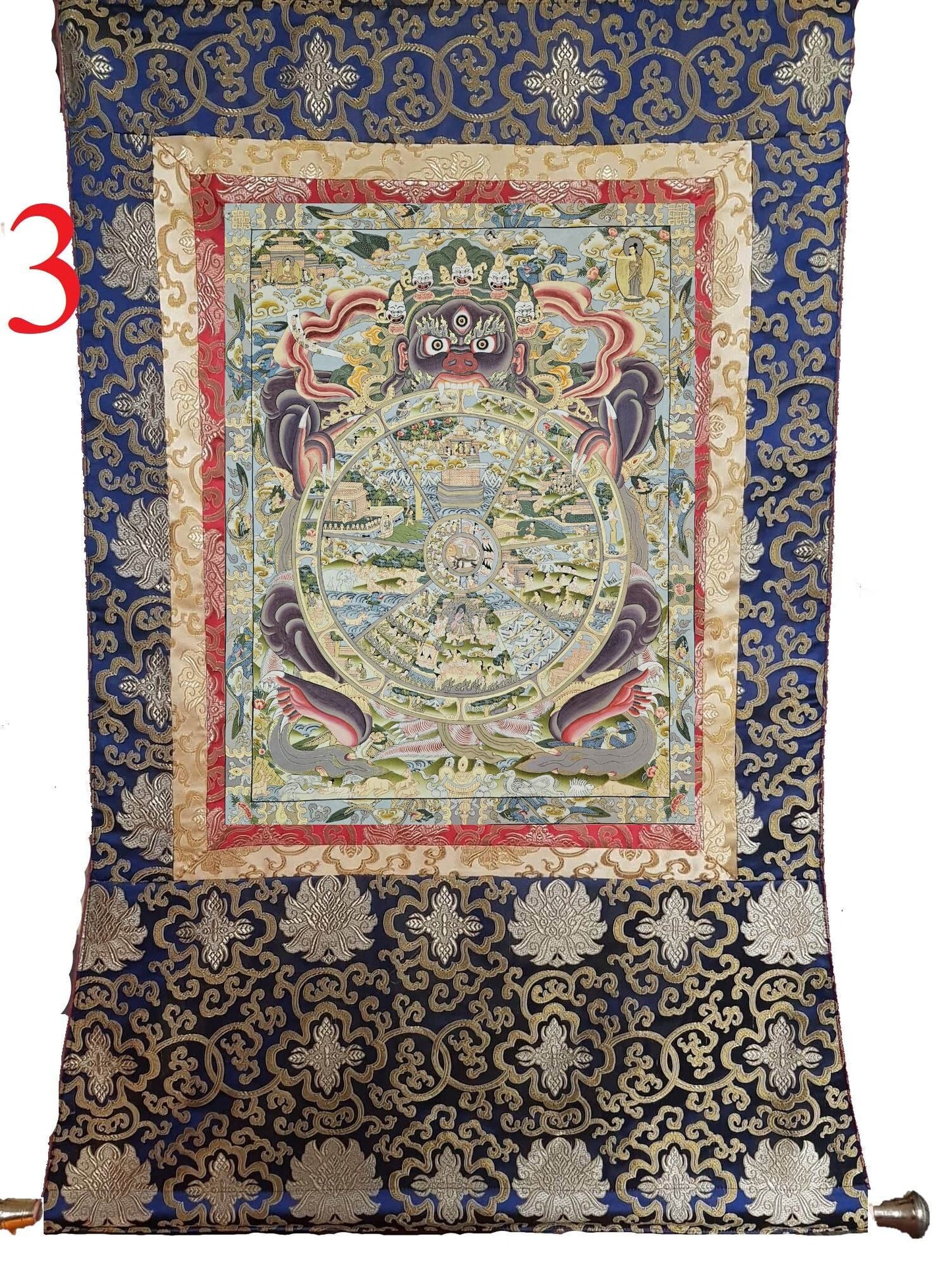 262. Wheel of Life (Samsara) Thangka (Thanka). Free Brocade / Free Shipping.
