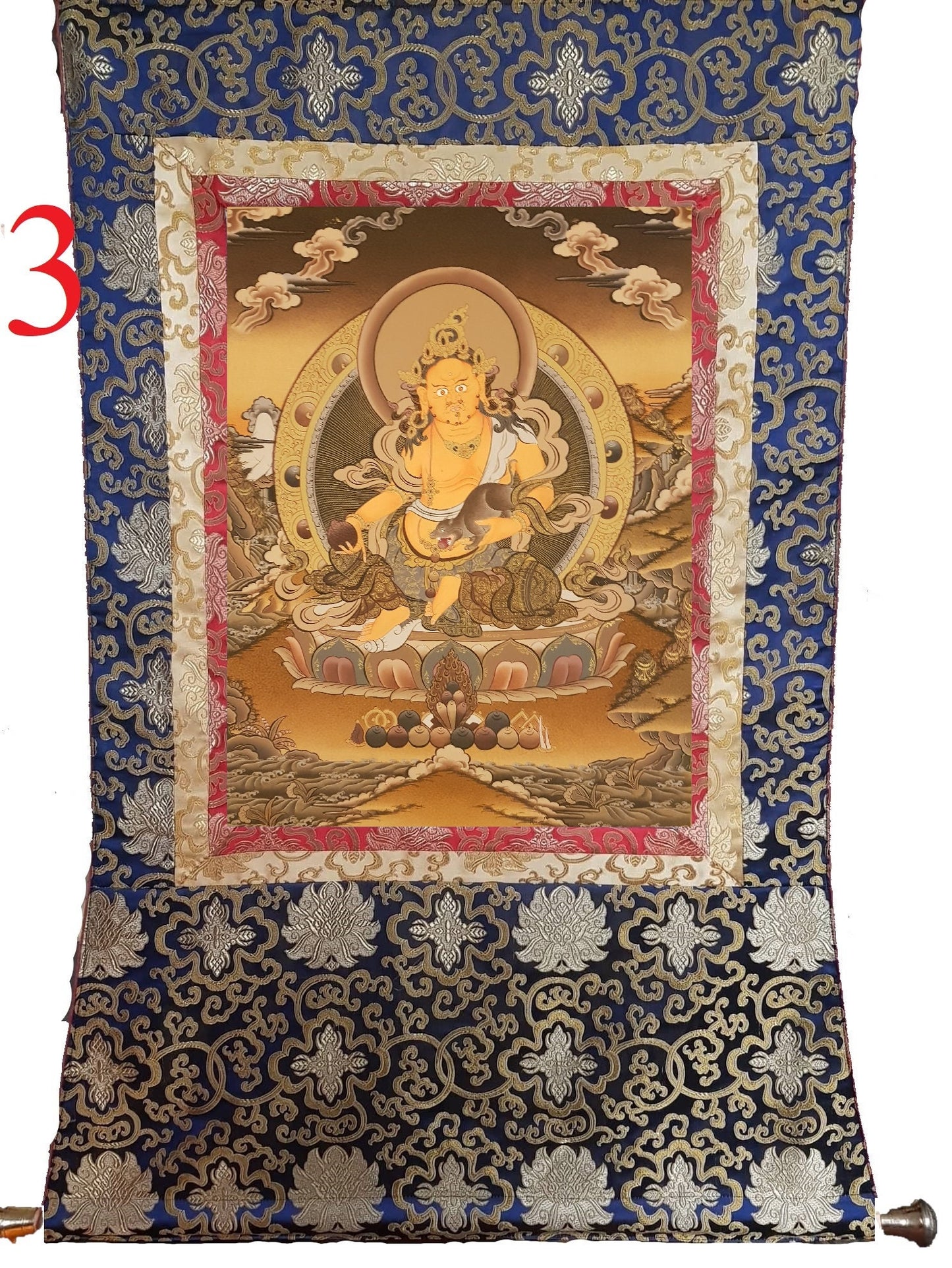 158. Jambhala or Zambhala Thangka (Thanka). Free Brocade / Free Shipping.