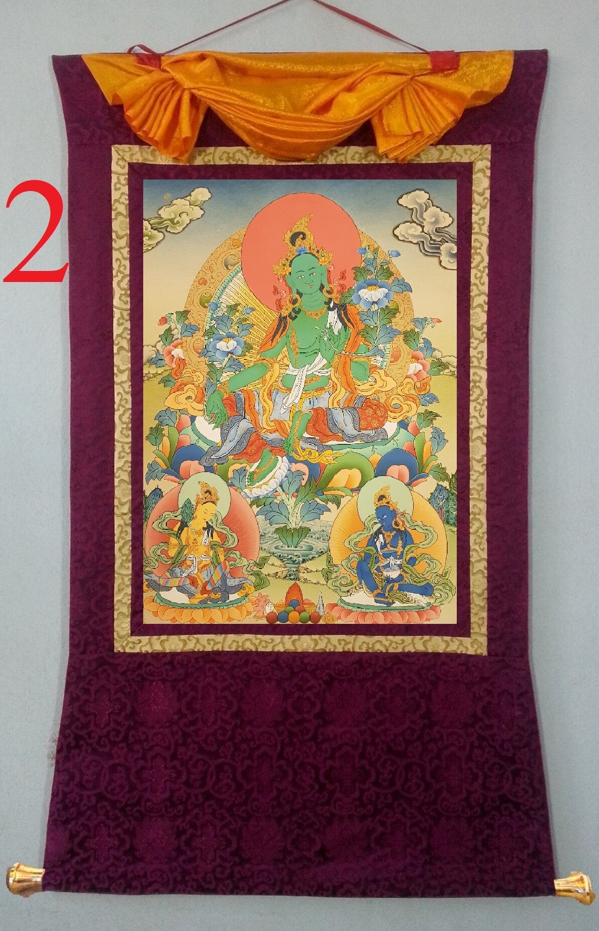 53. Green Tara Thangka (Thanka). Free Brocade / Free Shipping.