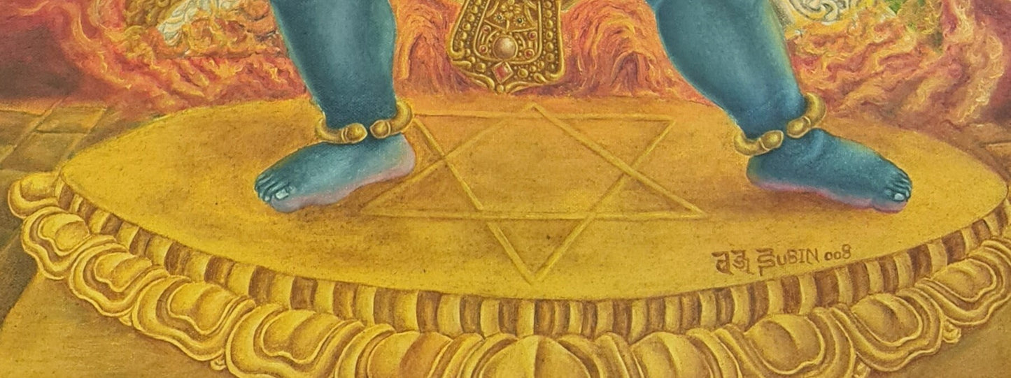 Vajrapani Thangka (Thanka) Newari Painting Paubha Oil Painting. Signed by the Artist.