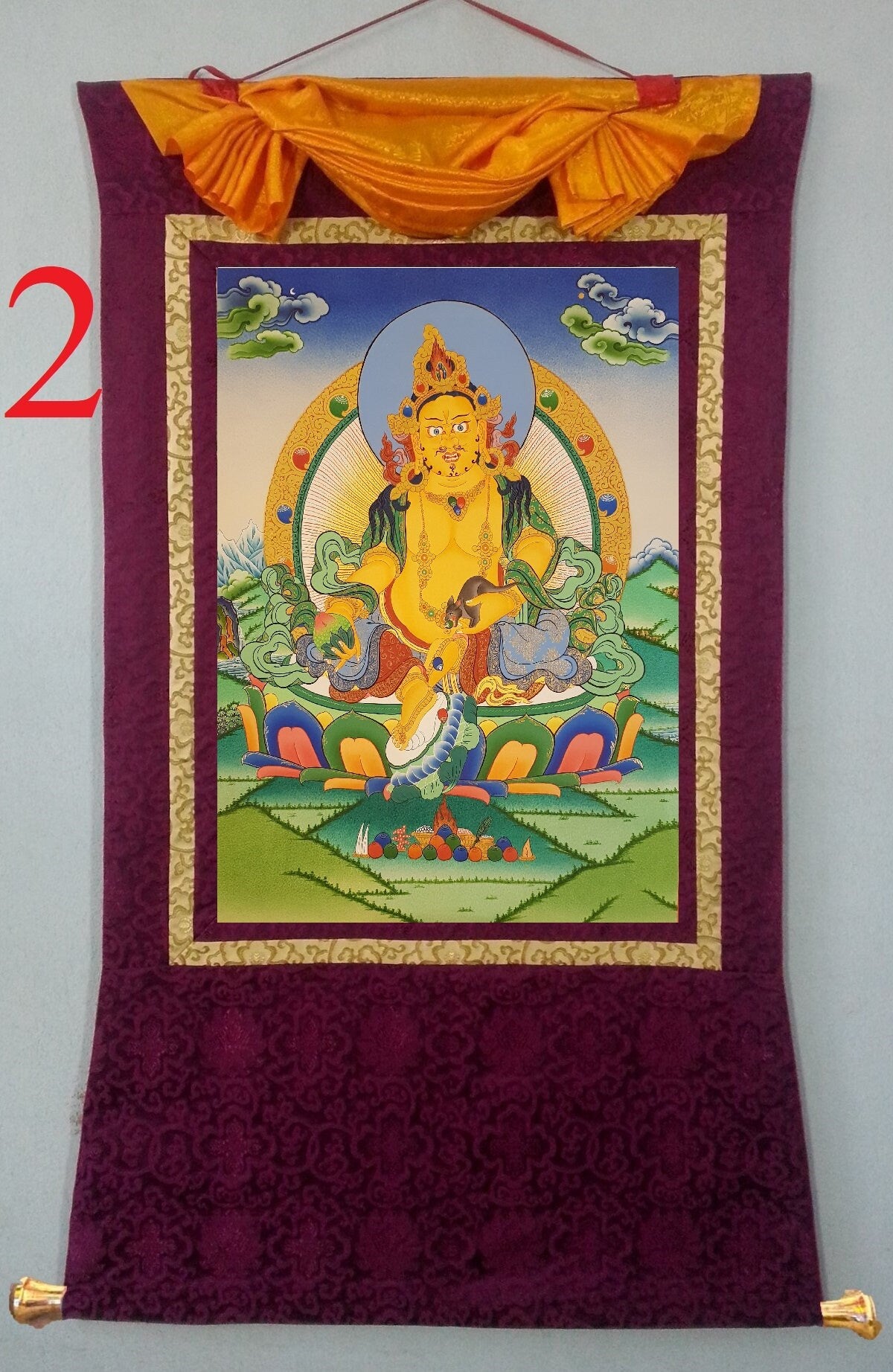 157. Jambhala or Zambhala Thangka (Thanka). Free Brocade / Free Shipping.