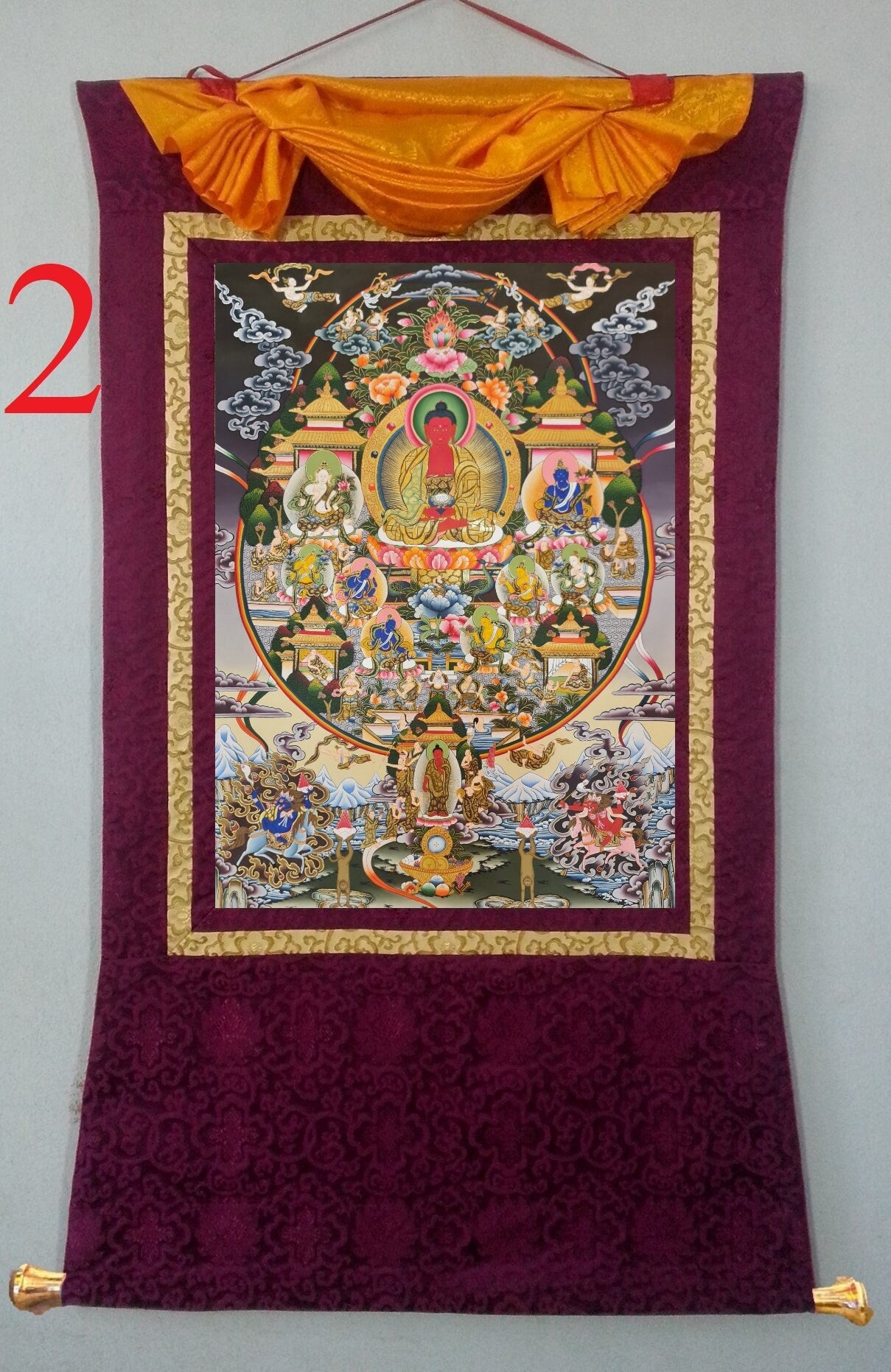 261. Large Amitabha Buddha Palace Thangka (Thanka). Free Brocade / Free Shipping.