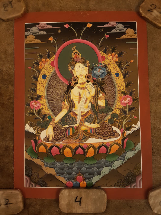 152. White Tara Thangka (Thanka). Free Brocade / Free Shipping.