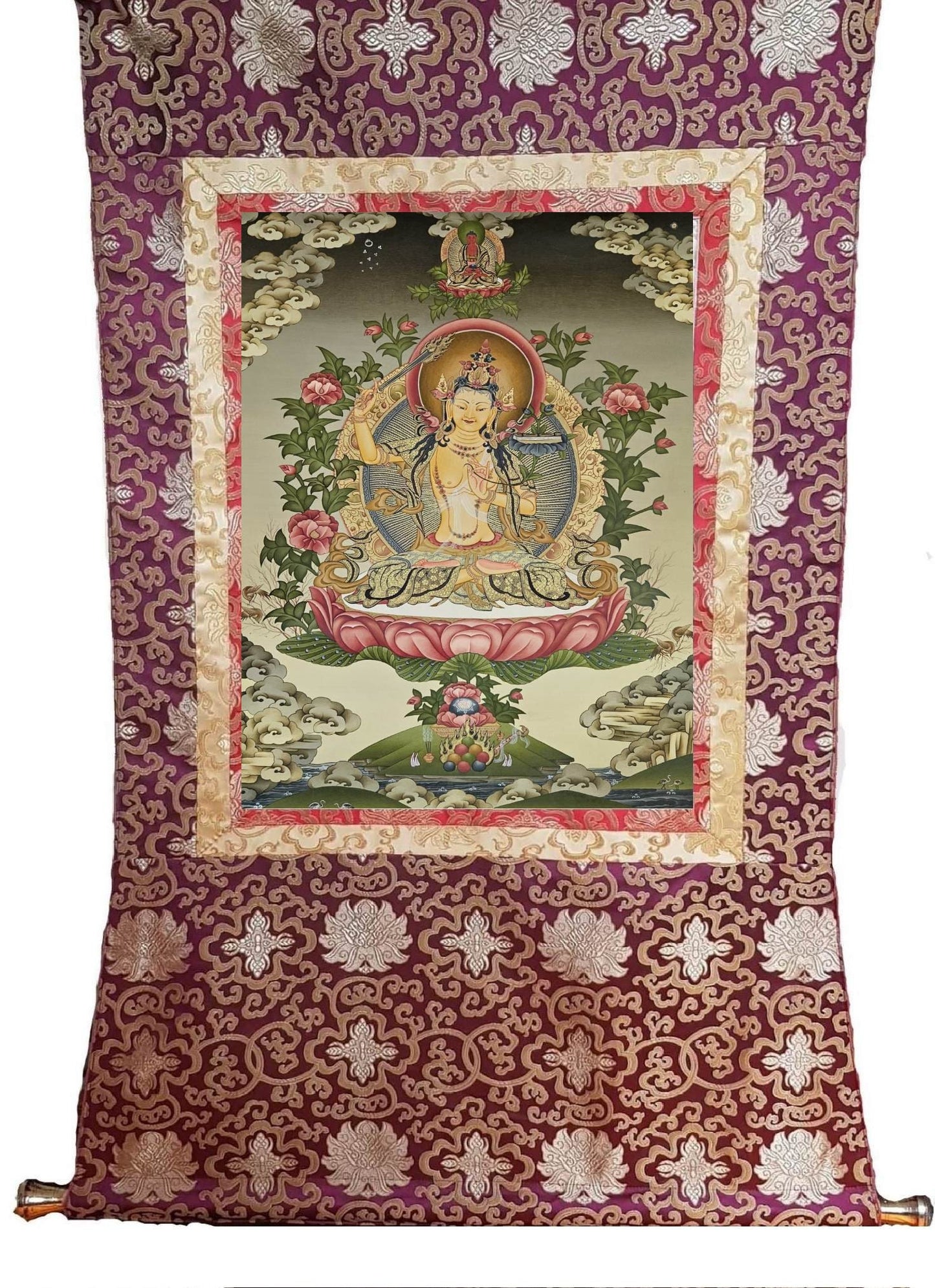334. Manjushree (Manjushri) Thangka (Thanka). Free Brocade / Free Shipping.