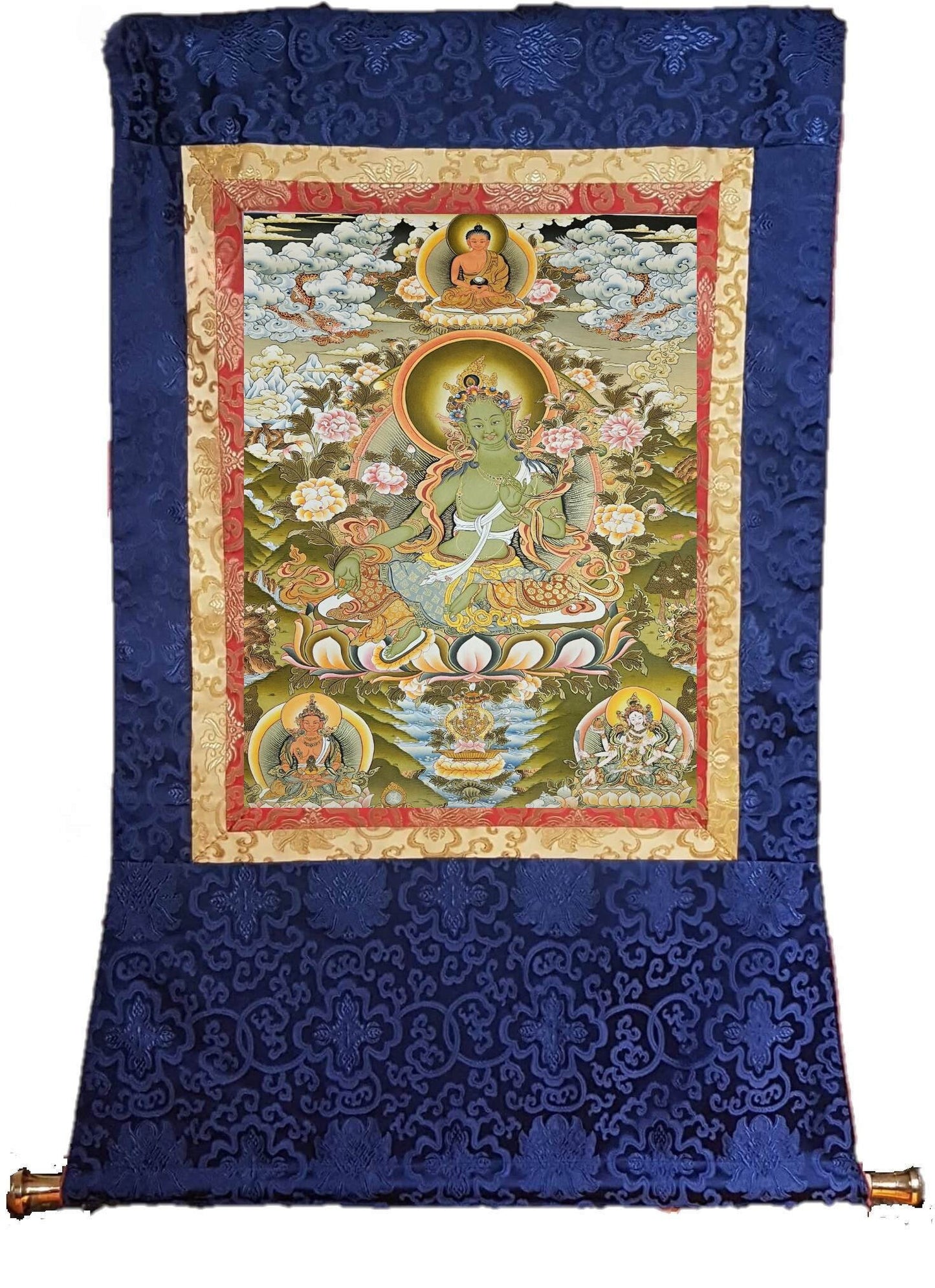 313. Green Tara Thangka (Thanka). Free Brocade / Free Shipping.