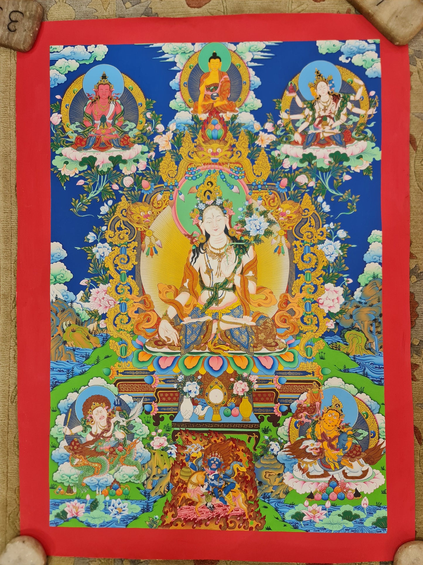 266. Fine Art White Tara Thangka (Thanka). Free Brocade / Free Shipping.