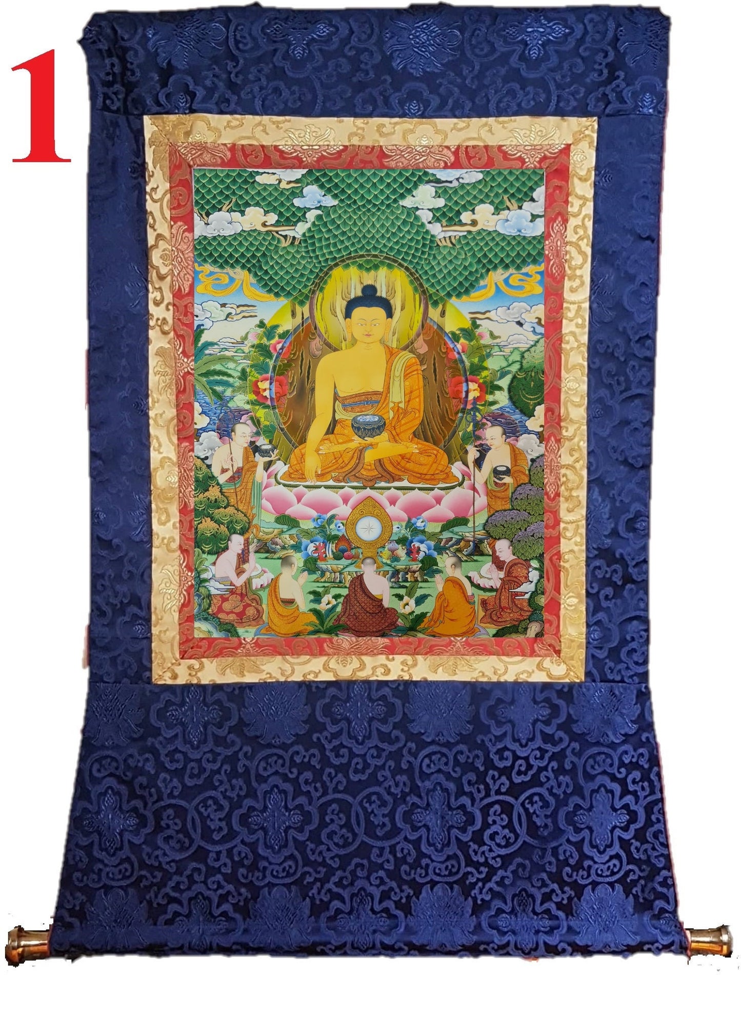 278. The First Five Monk Teaching (Thangka). Free Brocade / Free Shipping.