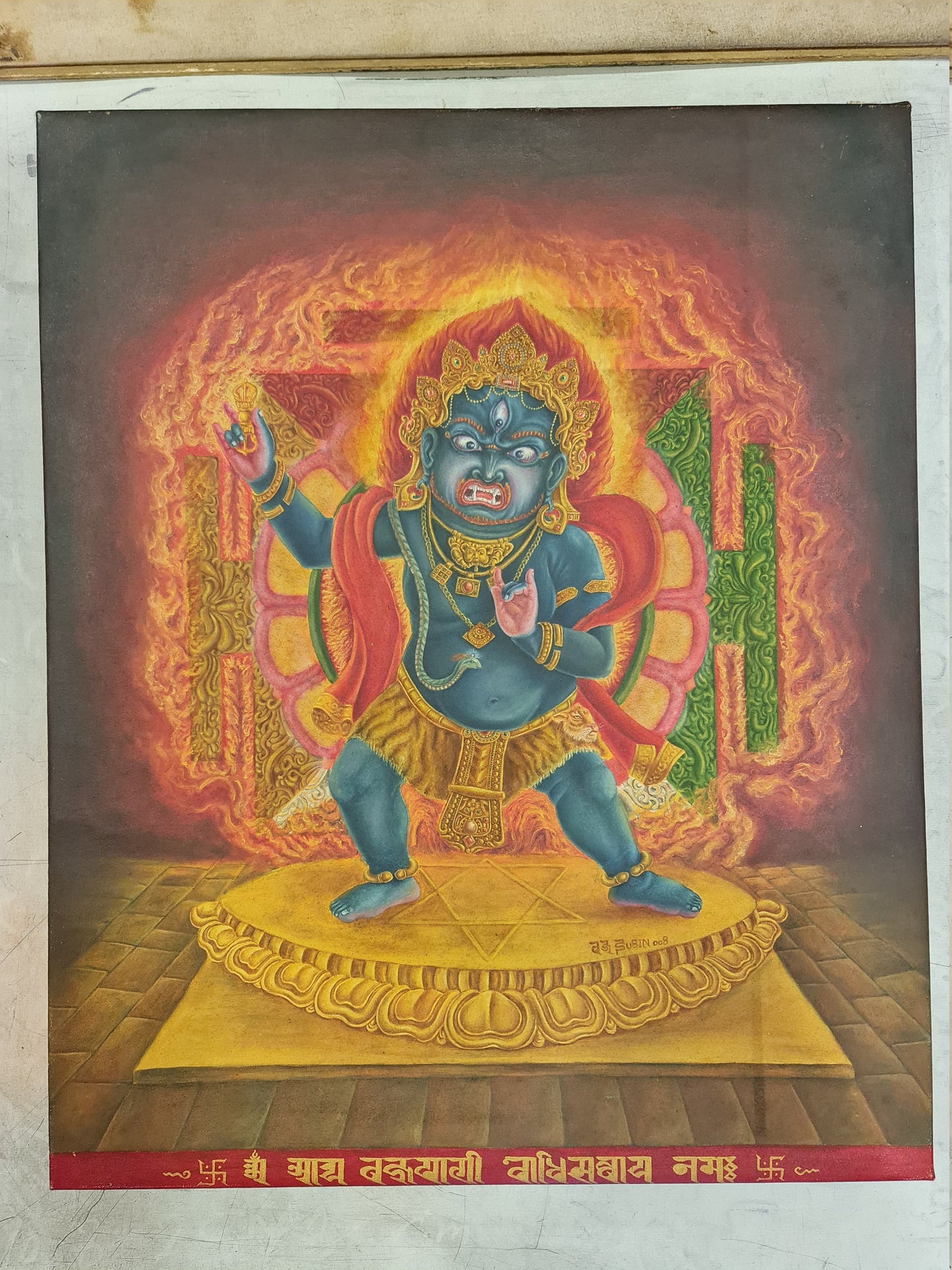 Vajrapani Thangka (Thanka) Newari Painting Paubha Oil Painting. Signed by the Artist.