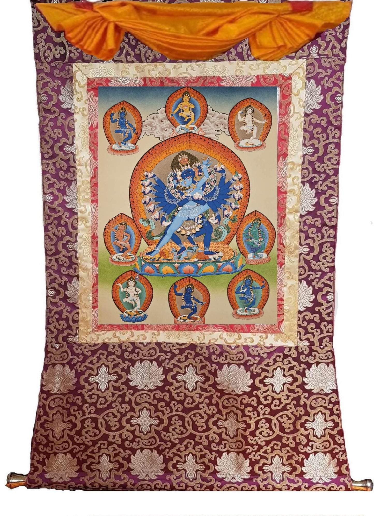 365. Shri Hevajra with Eight (8) Daikinis Marpa Transmission Thangka (Thanka). Free Brocade / Free Shipping.