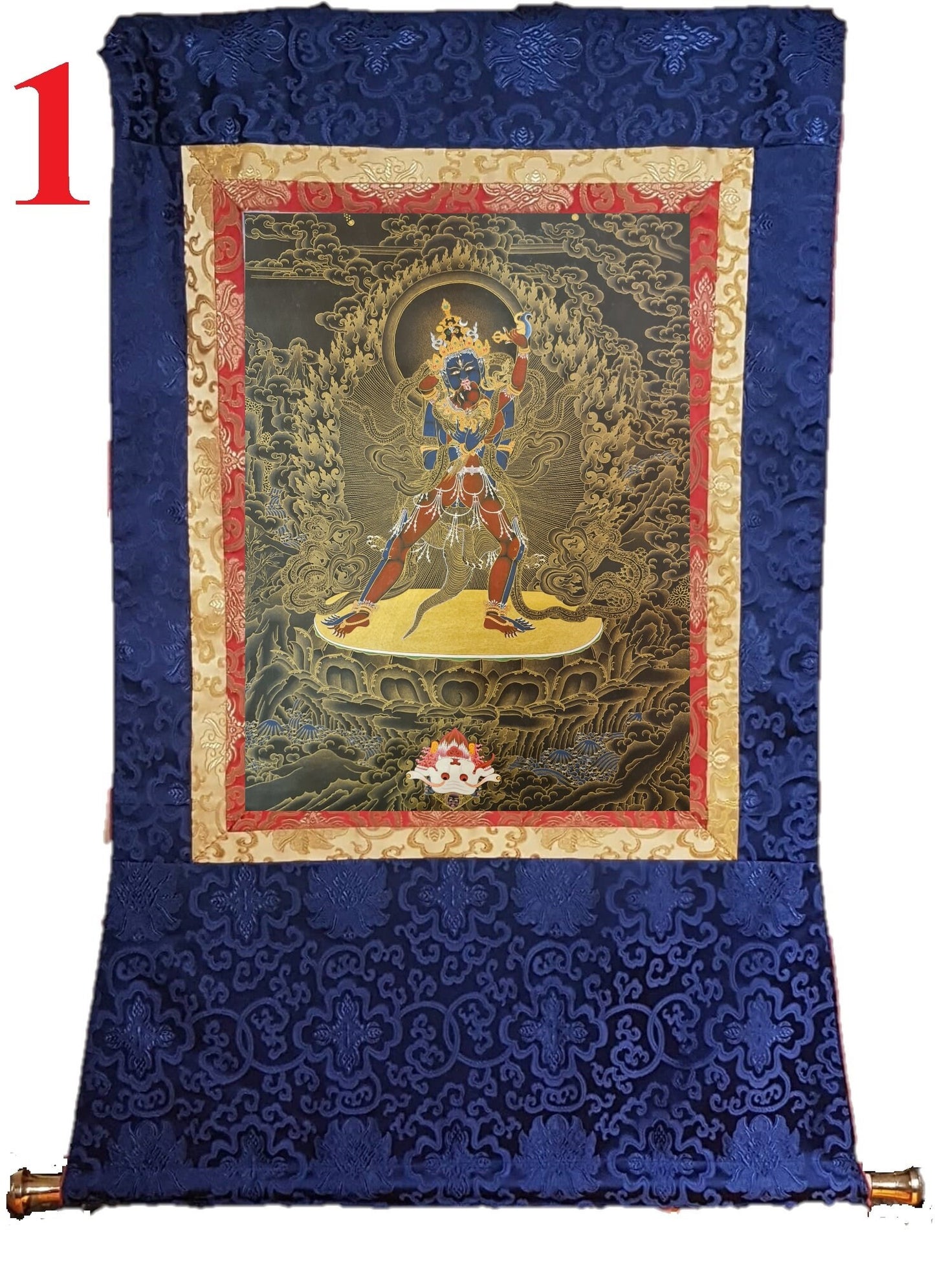 274. Two-Armed Heruka Chakrasamvara with Consort Thangka (Thanka). Free Brocade / Free Shipping.