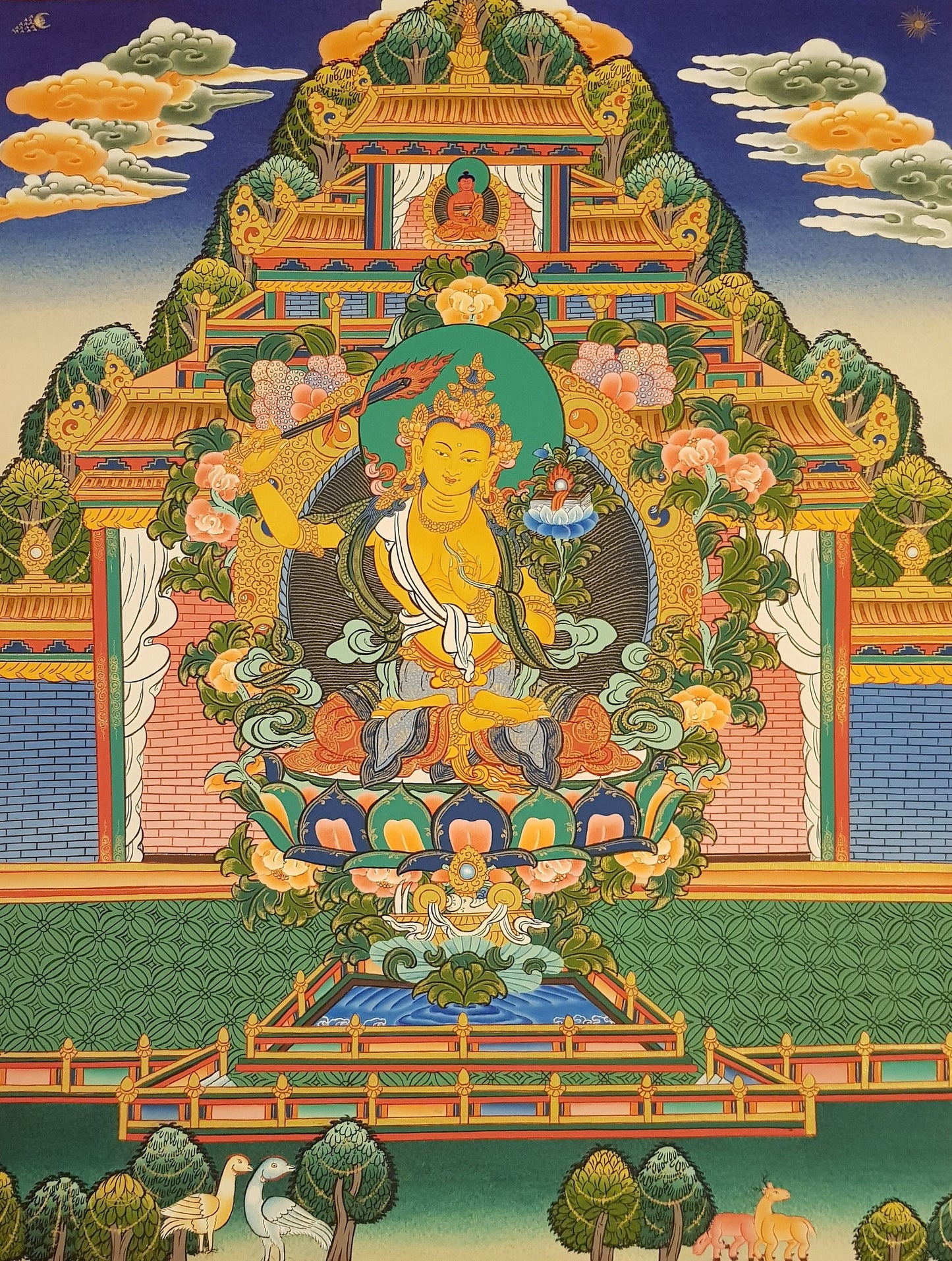 80. Manjushree (Manjushri) Thangka (Thanka). Free Brocade / Free Shipping.