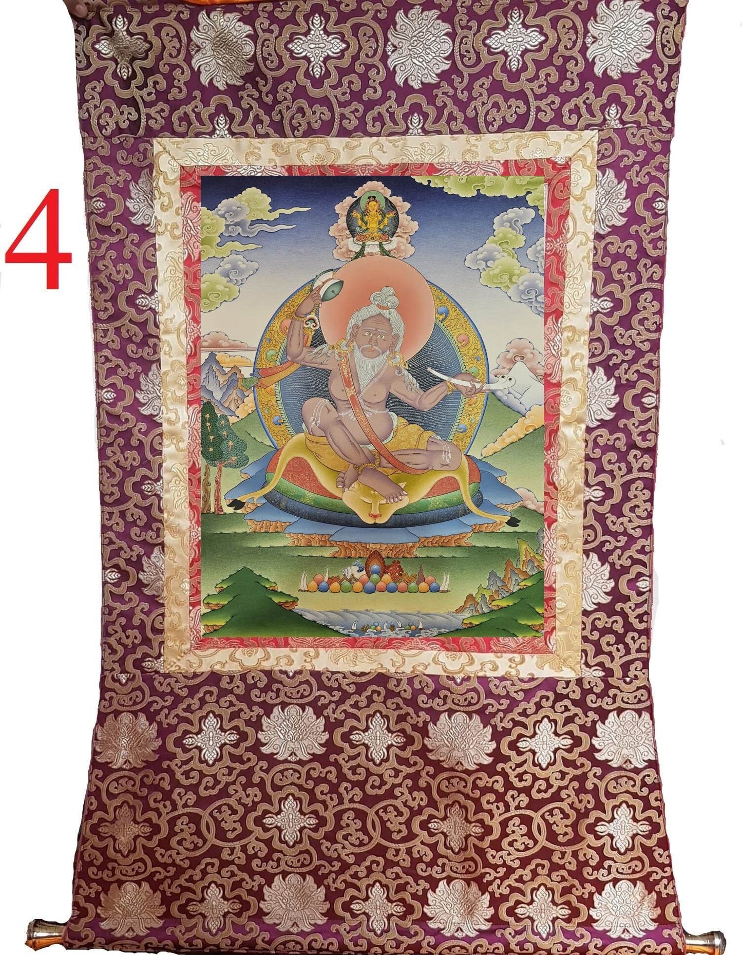 244. Padampa Sangye (Pha Dampa Sangye) Thangka (Thanka). Free Brocade / Free Shipping.