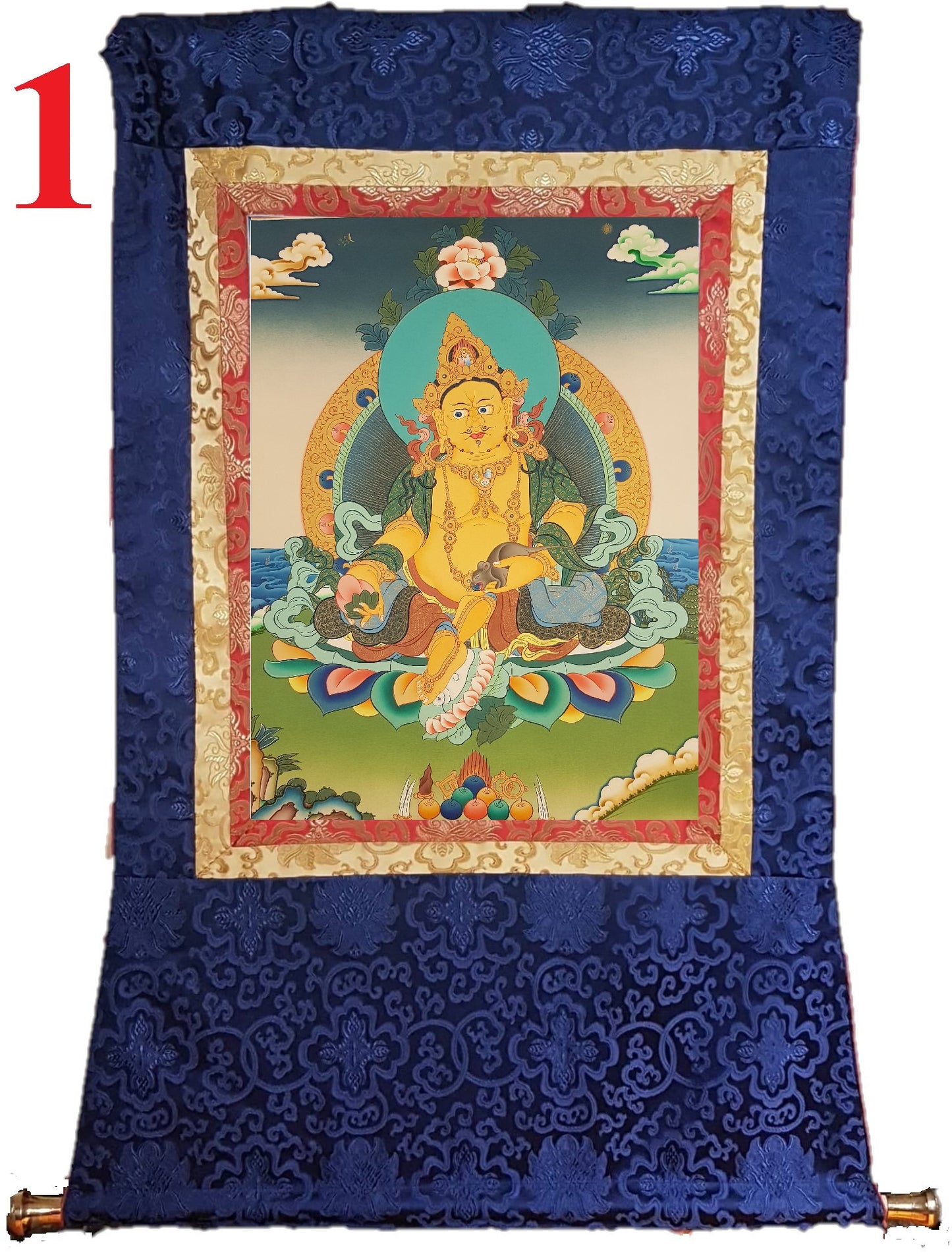 159. Jambhala or Zambhala Thangka (Thanka). Free Brocade / Free Shipping.