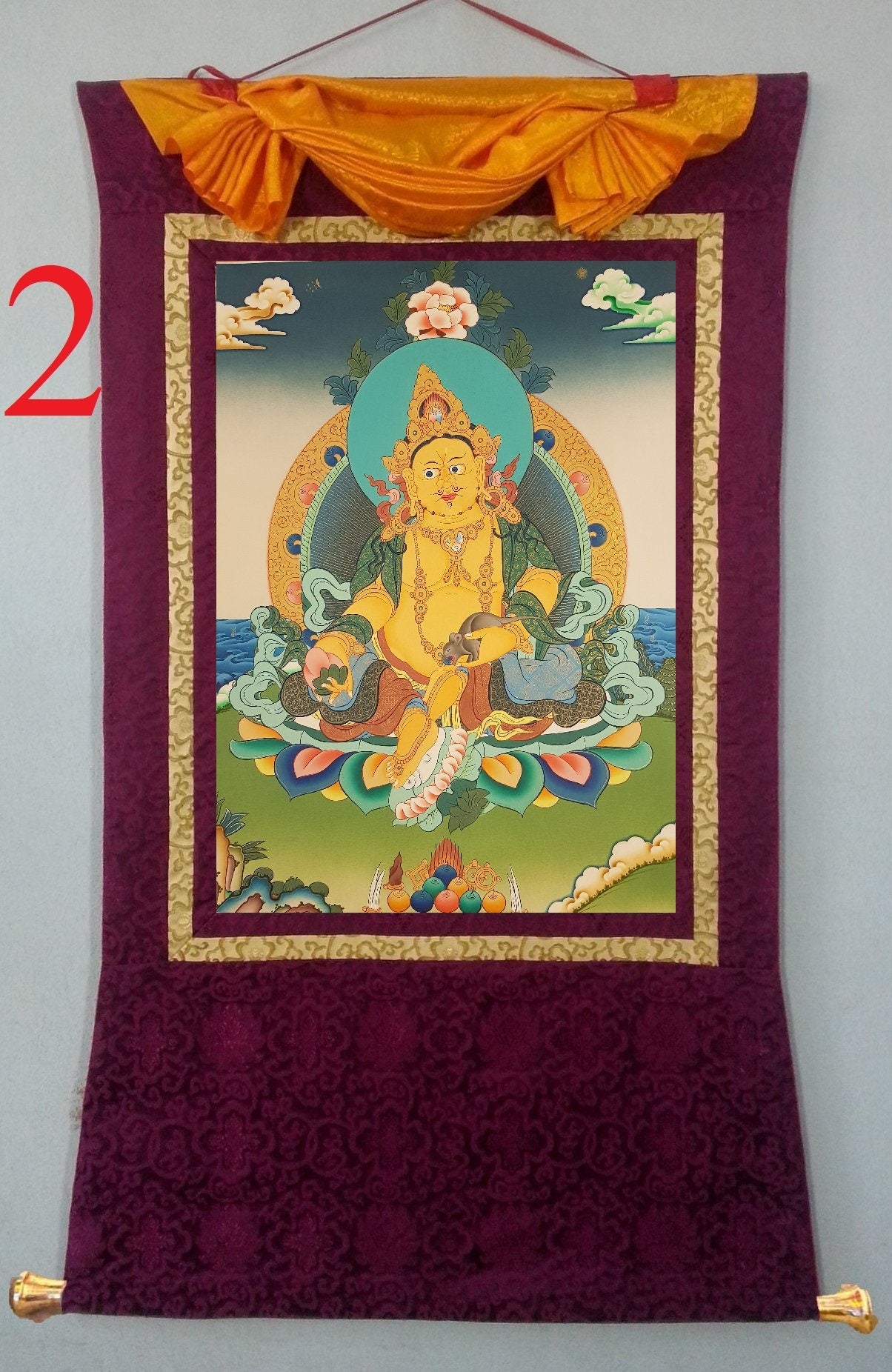 159. Jambhala or Zambhala Thangka (Thanka). Free Brocade / Free Shipping.