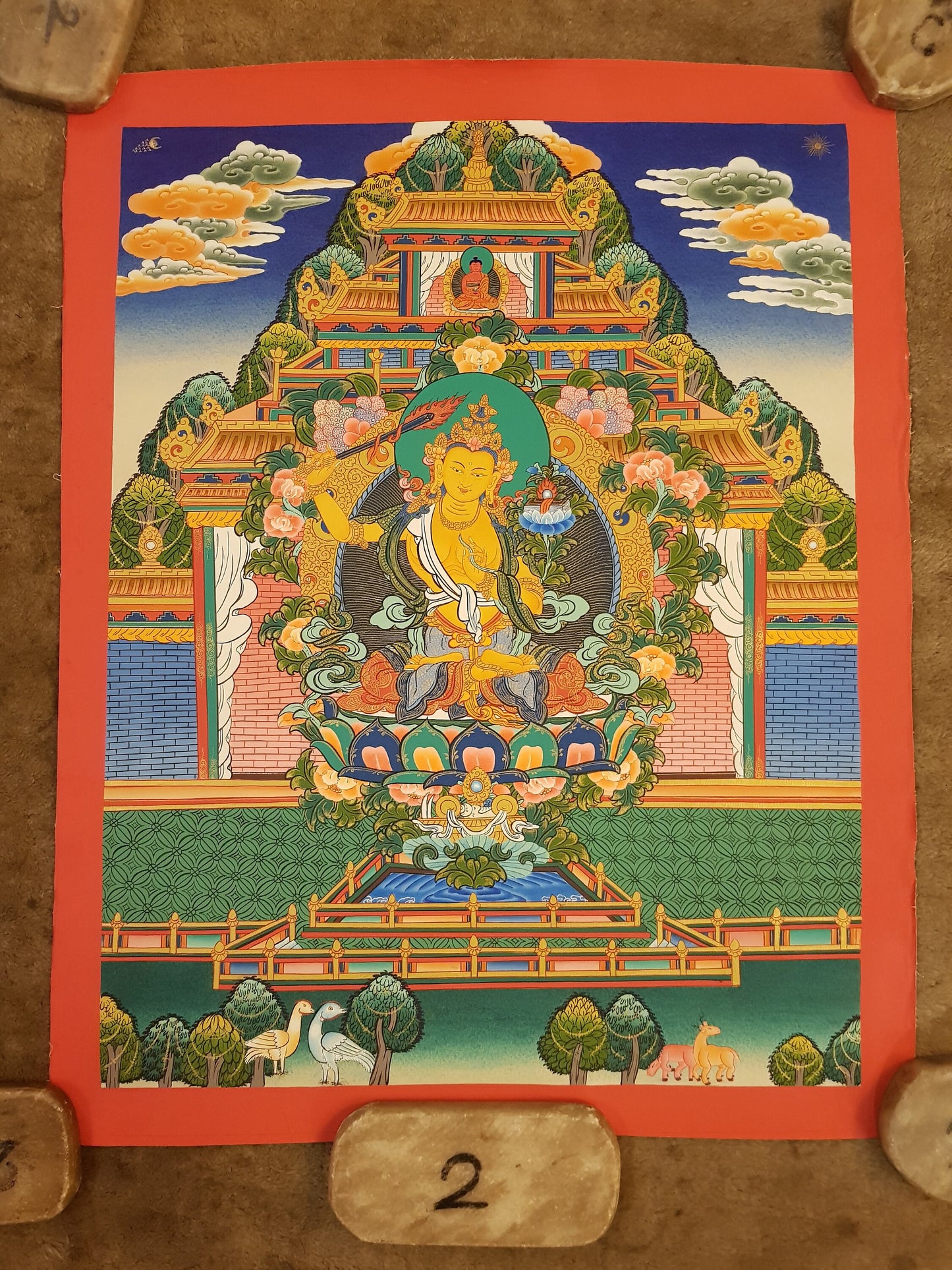 80. Manjushree (Manjushri) Thangka (Thanka). Free Brocade / Free Shipping.