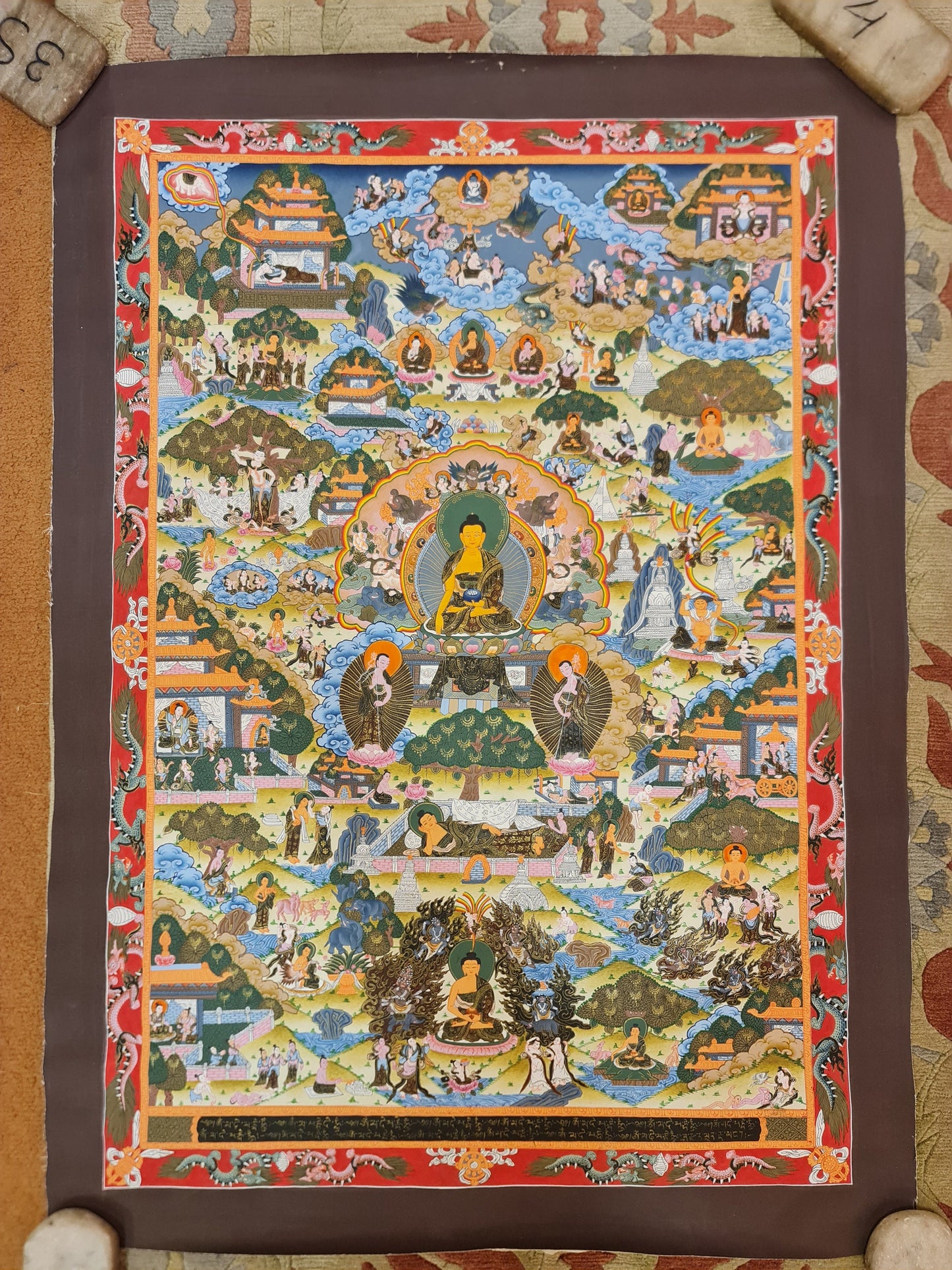 258. Buddha Life Story (Thanka) Thangka. Free Brocade / Free Shipping.