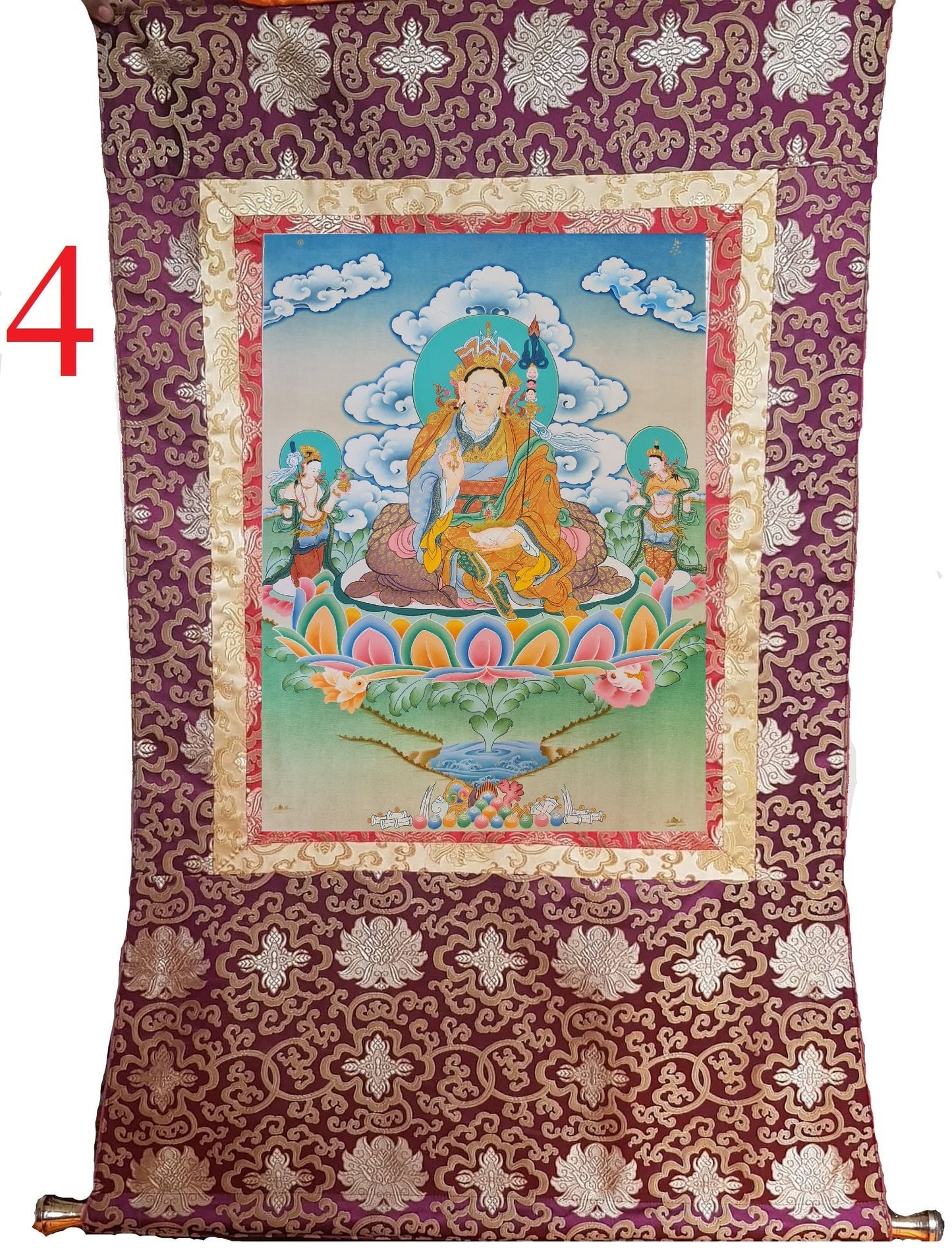 155. Guru Rinpoche Padmasambhava Thanka(Thangka). Free Brocade / Free Shipping.