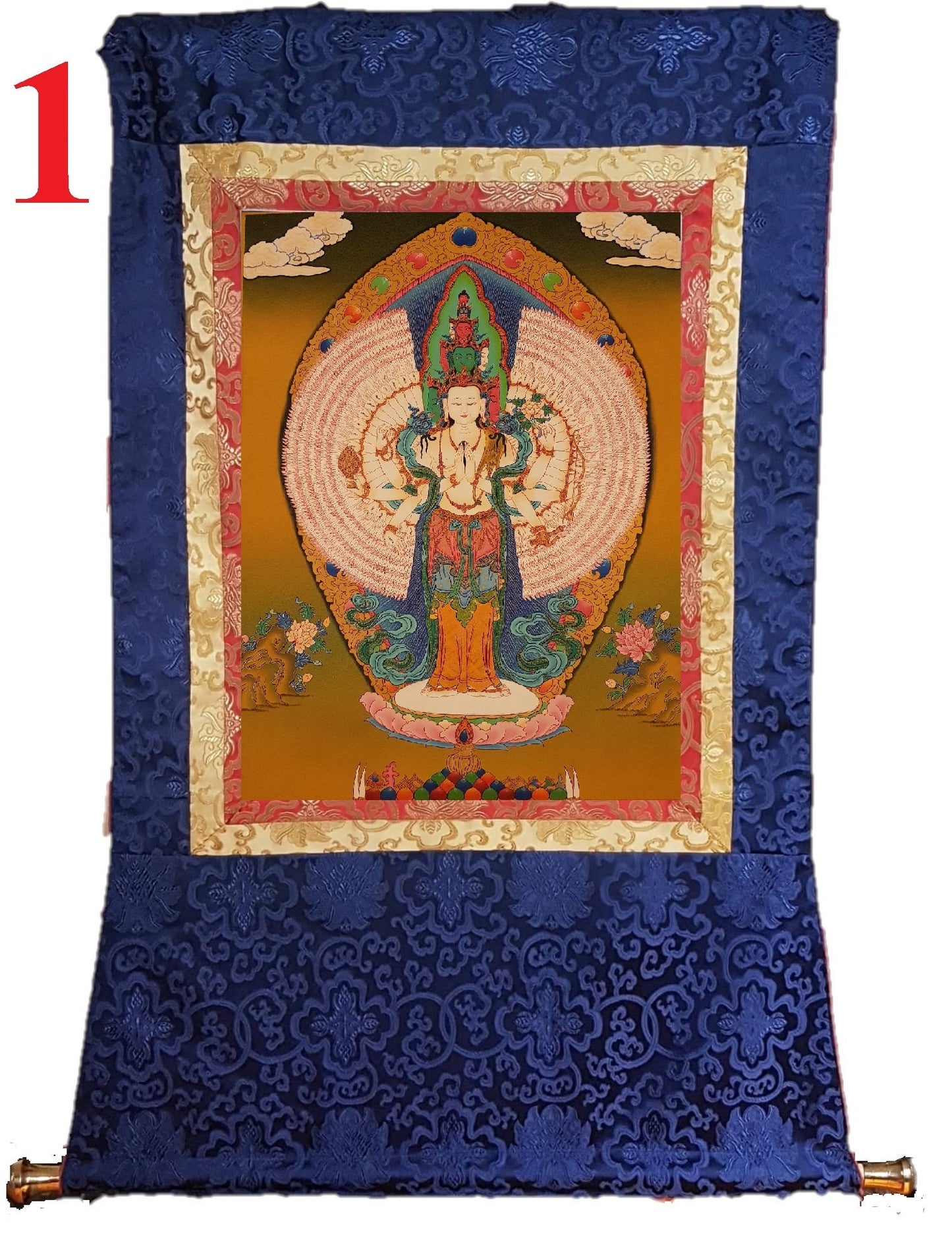 9. 1000 (Thousand) Arm Chenrezig Avalokiteshvara Thangka (Thanka). Free Brocade / Free Shipping.