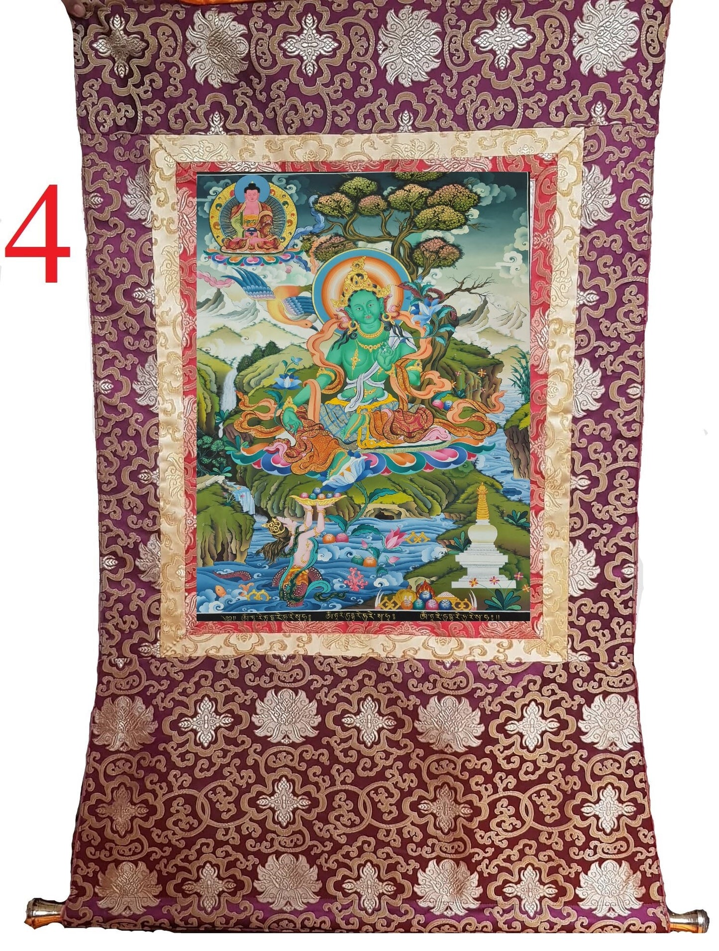 203. Green Tara Thangka (Thanka). Free Brocade / Free Shipping.