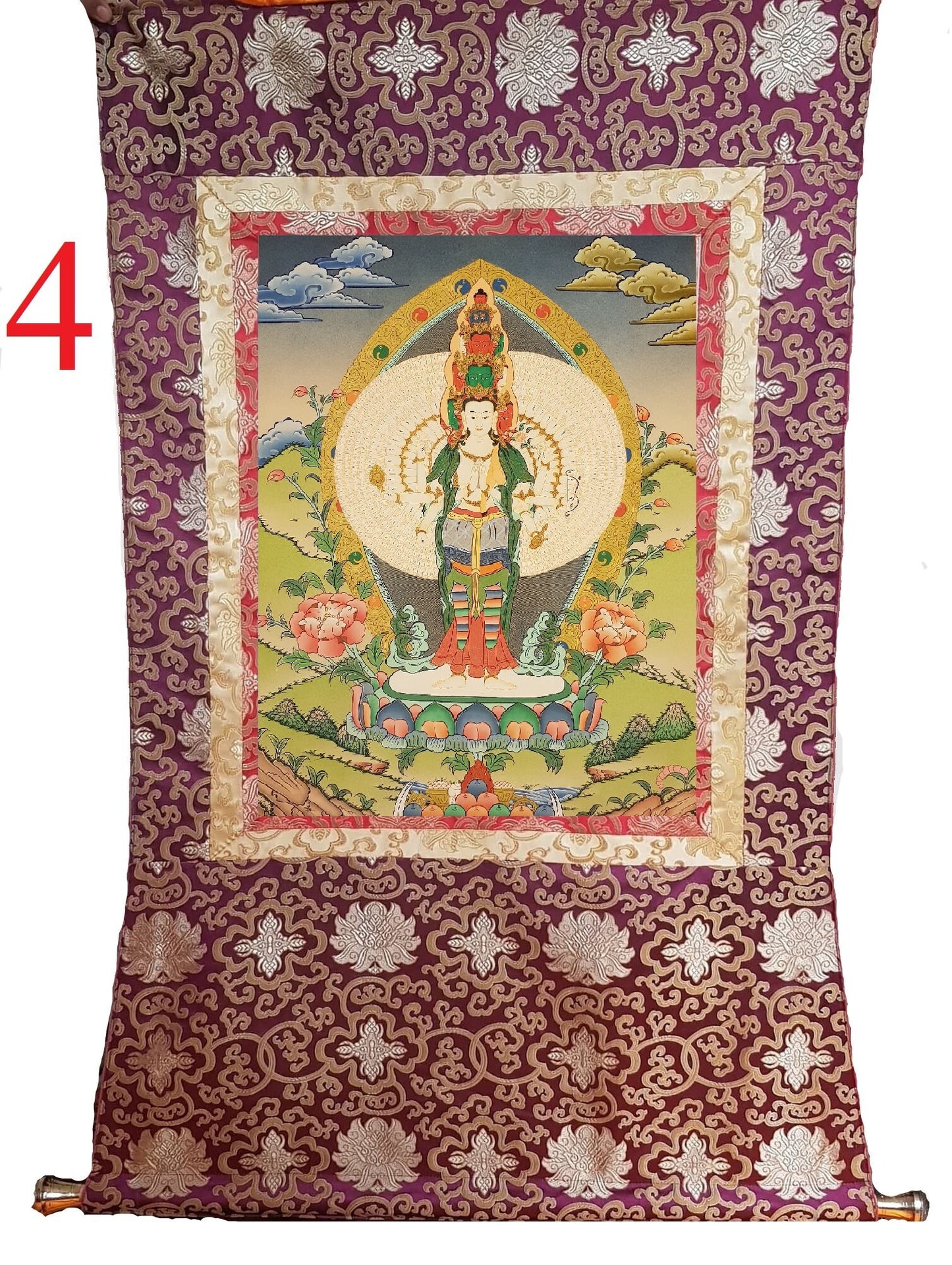 10. 1000 (Thousand) Arm Chenrezig Avalokiteshvara Thangka (Thanka). Free Brocade / Free Shipping.