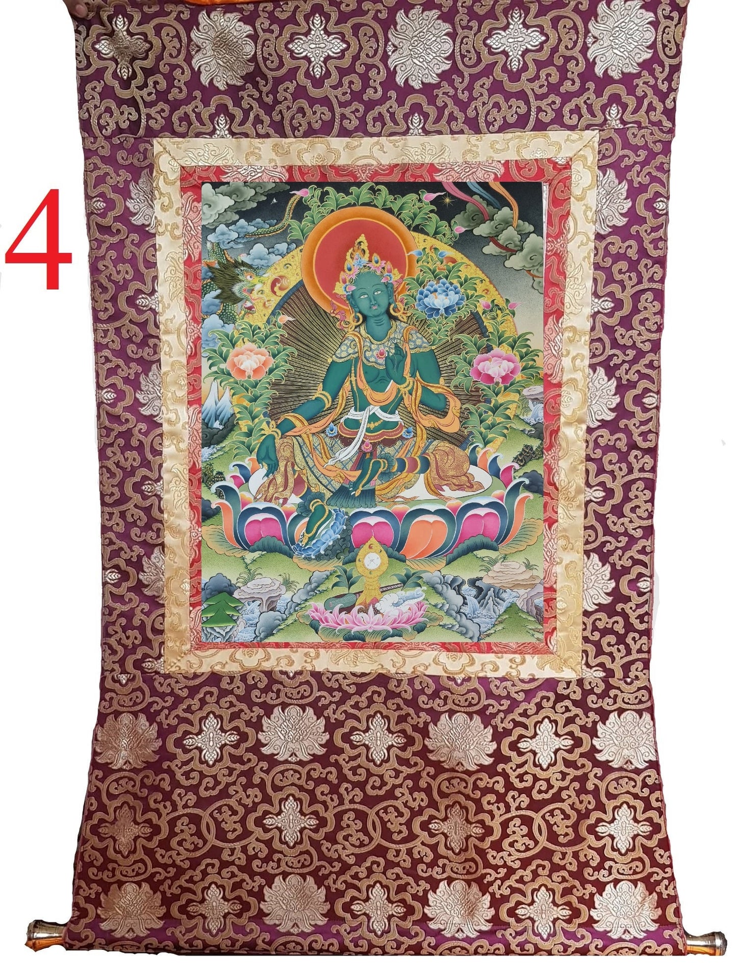 194. Green Tara Thangka (Thanka). Free Brocade / Free Shipping.