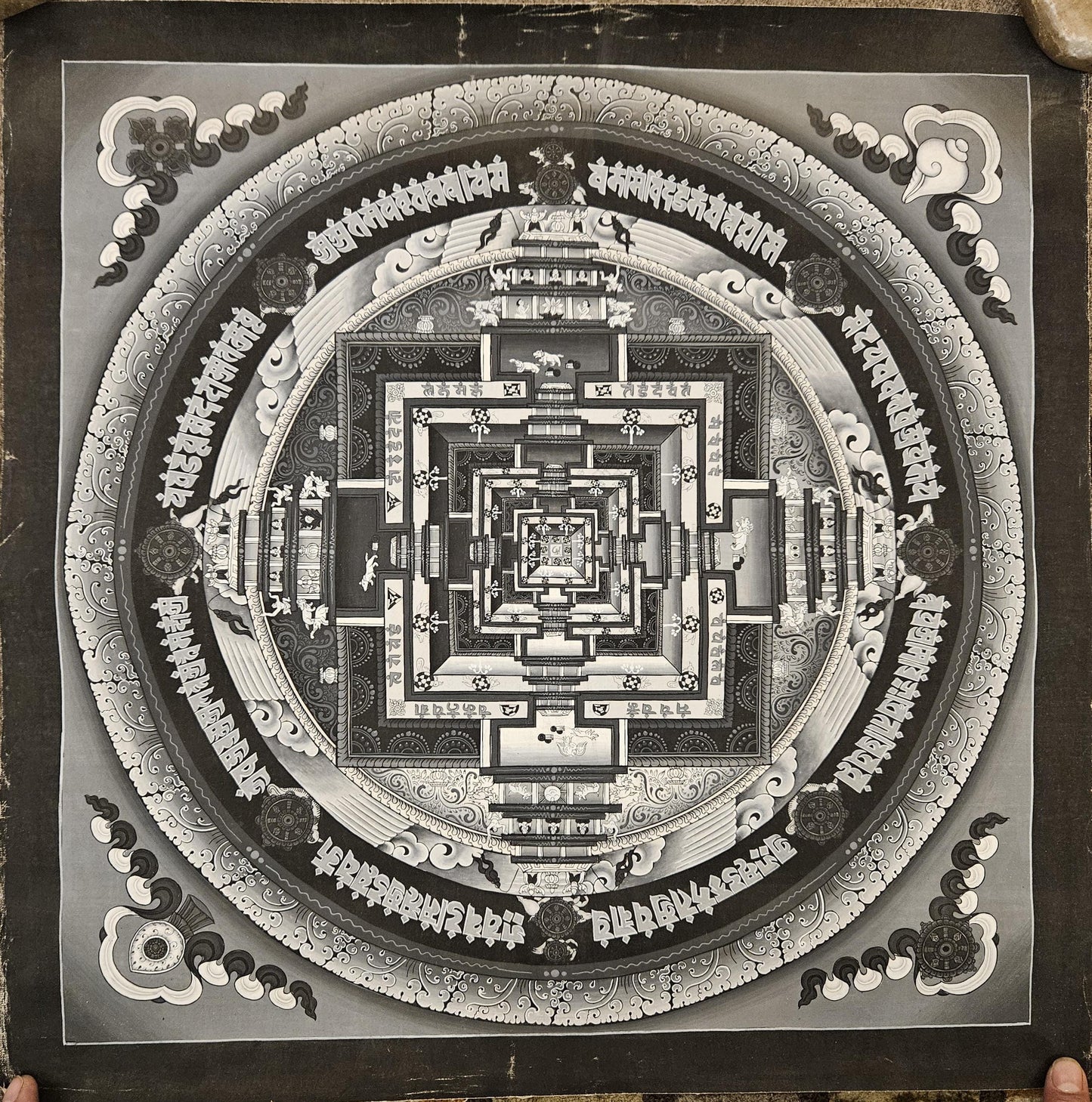 11. White and Black Kalachakra Mandala Thangka (Thanka). Free Brocade / Free Shipping.