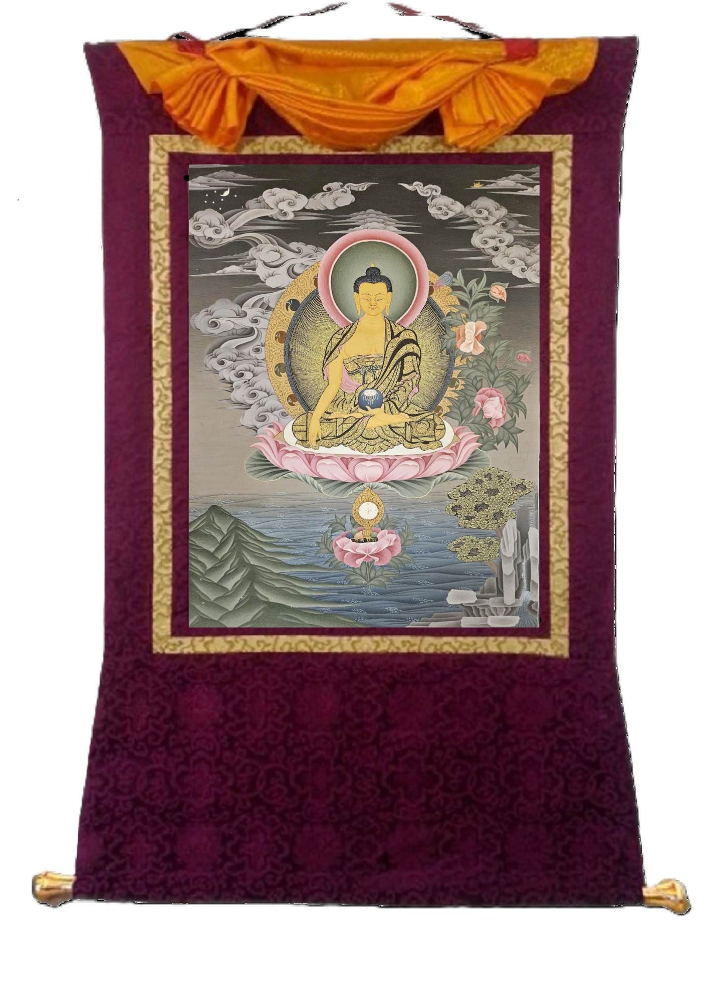 332. Shakyamuni Buddha Thangka (Thanka). Free Brocade / Free Shipping.