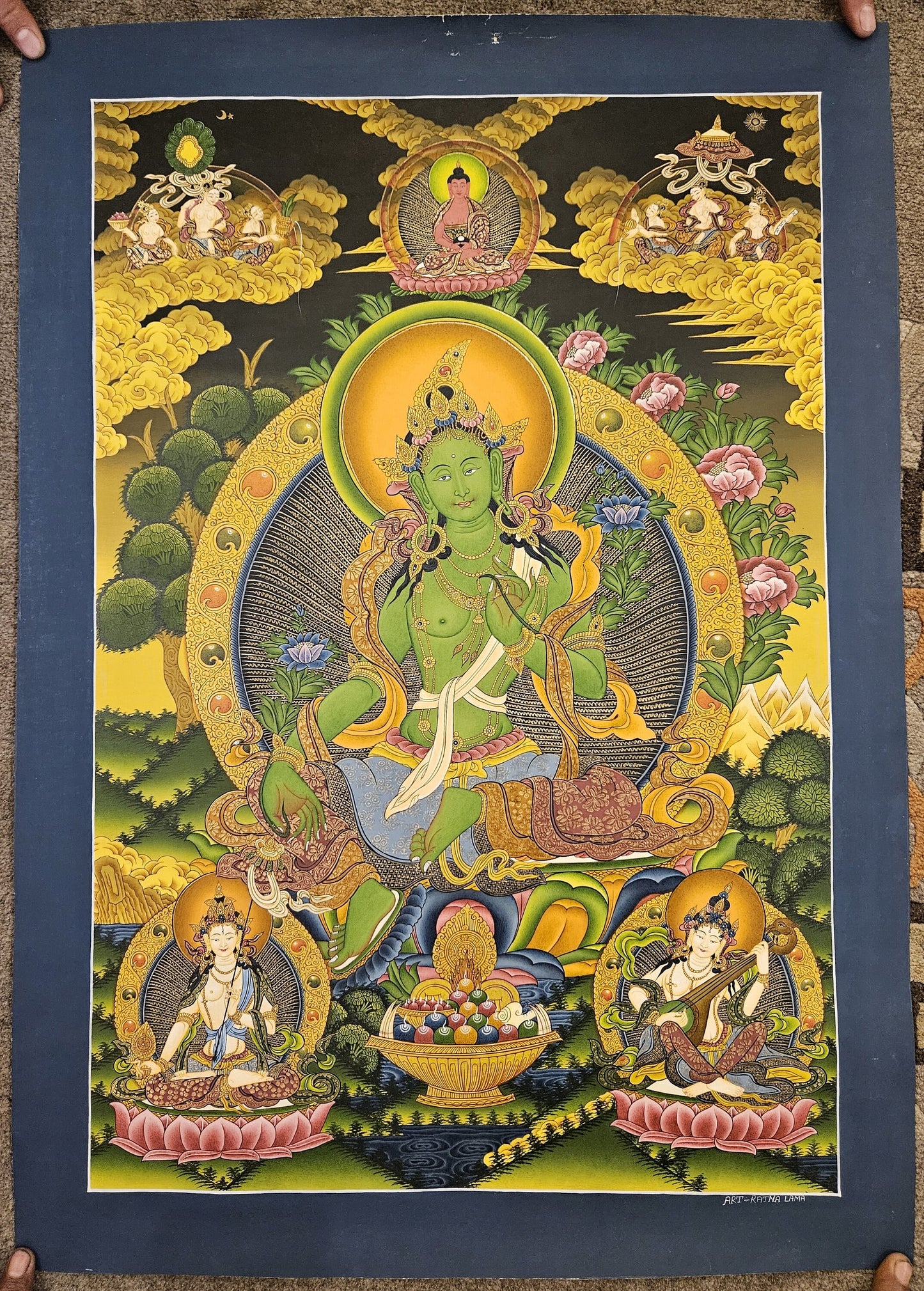 227. Green Tara Thangka (Thanka). Free Brocade / Free Shipping.