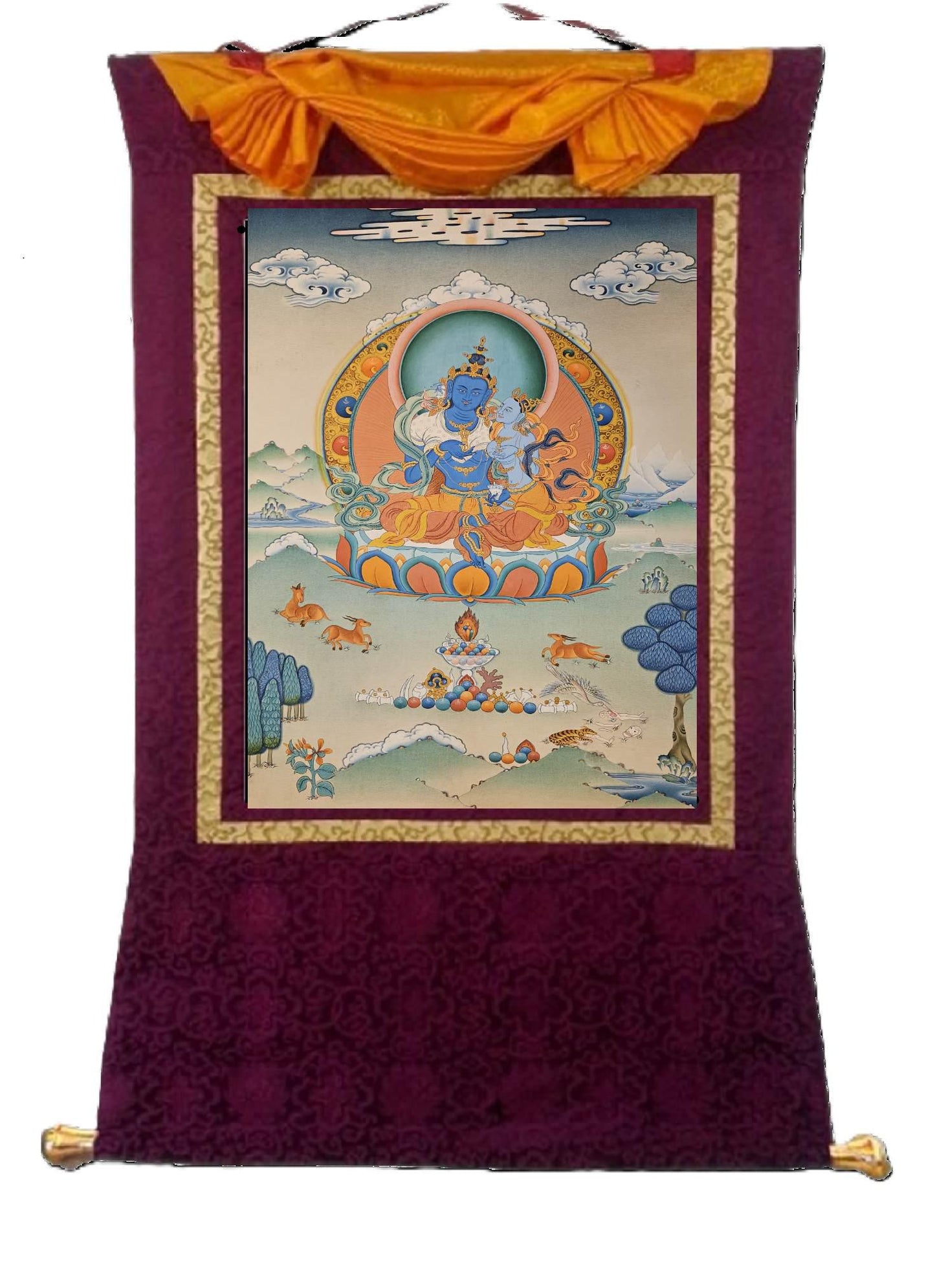 129. Dorje Chang Vajradhara Consort Thangka (Thanka). Free Brocade / Free Shipping.