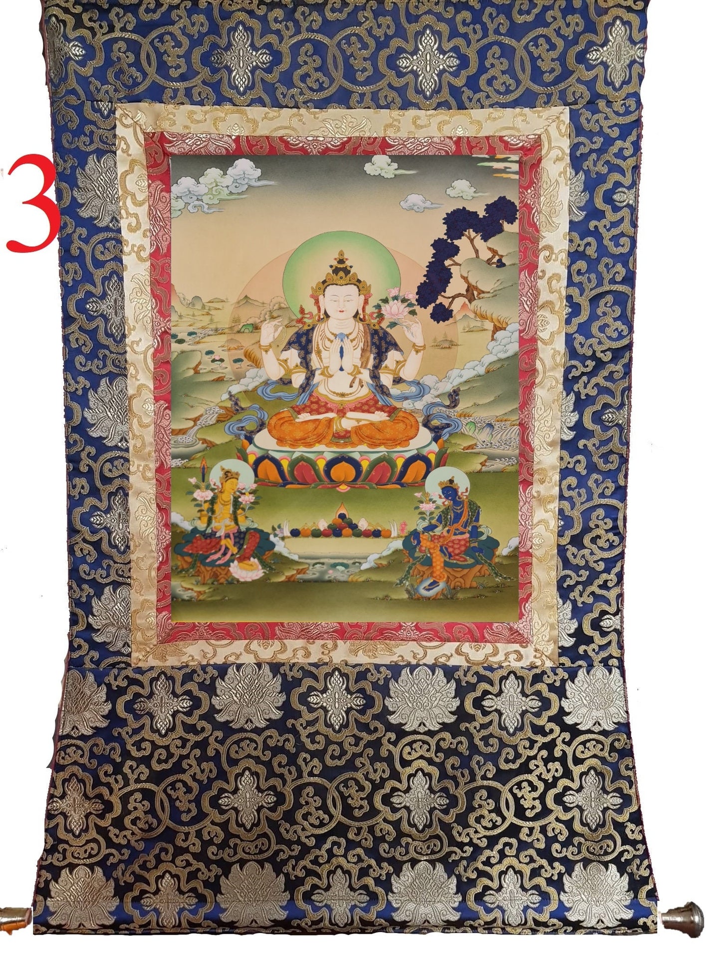 272. Karma Gadri Chenrezig Thangka (Thanka). Free Brocade / Free Shipping.