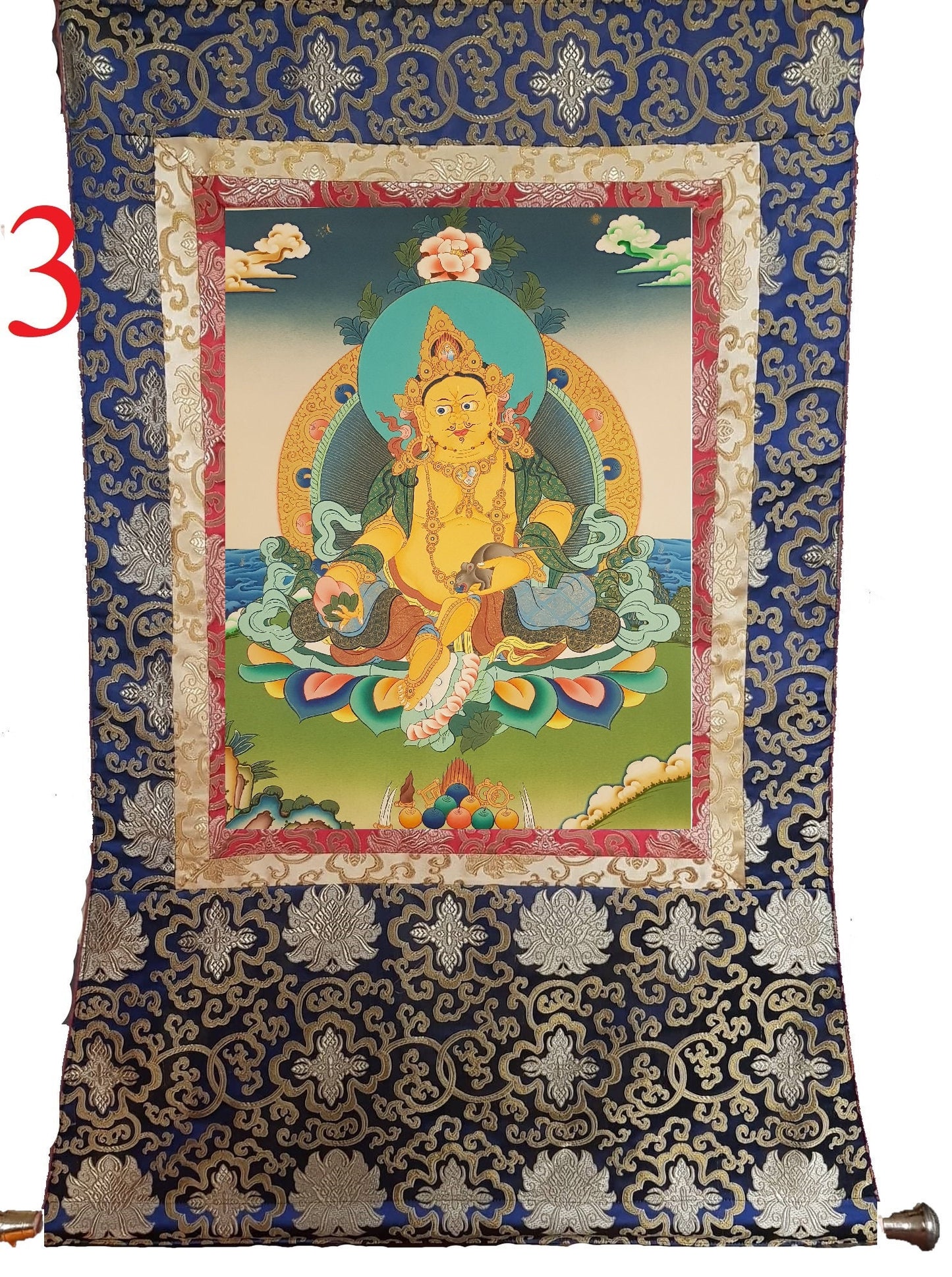 159. Jambhala or Zambhala Thangka (Thanka). Free Brocade / Free Shipping.