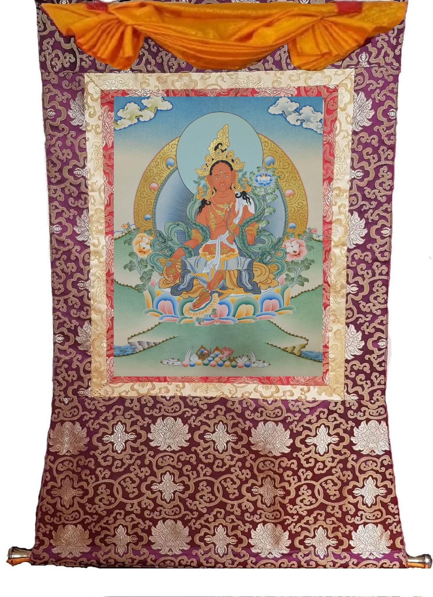 306. Red Tara Thangka (Thanka) with Free Brocade and Free Shipping.