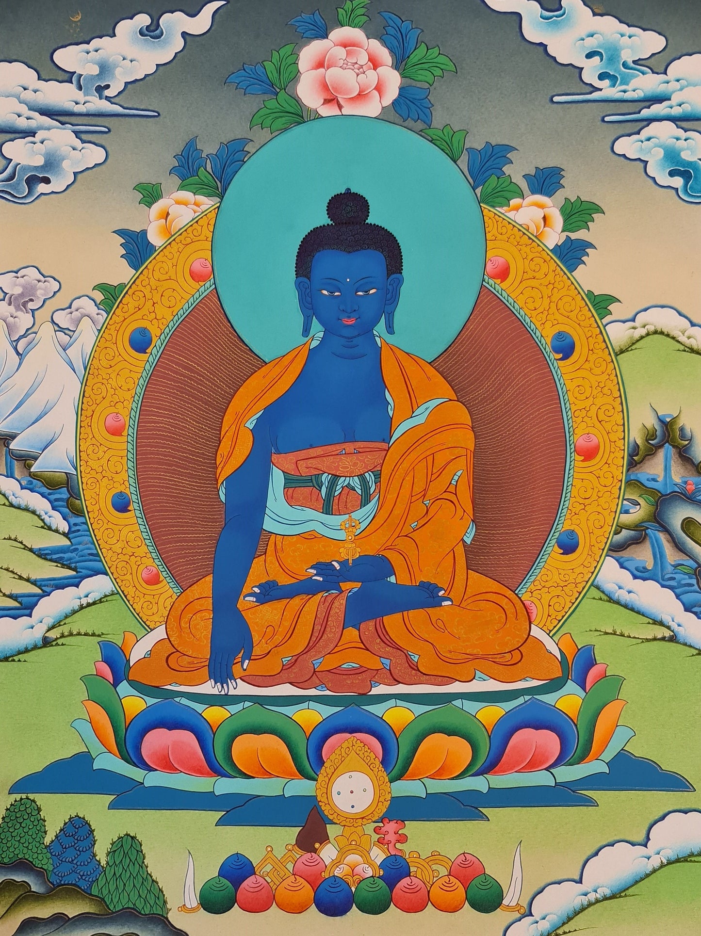 164. Akshobhya (Medukpa) Buddha Thangka (Thanka). Free Brocade / Free Shipping.