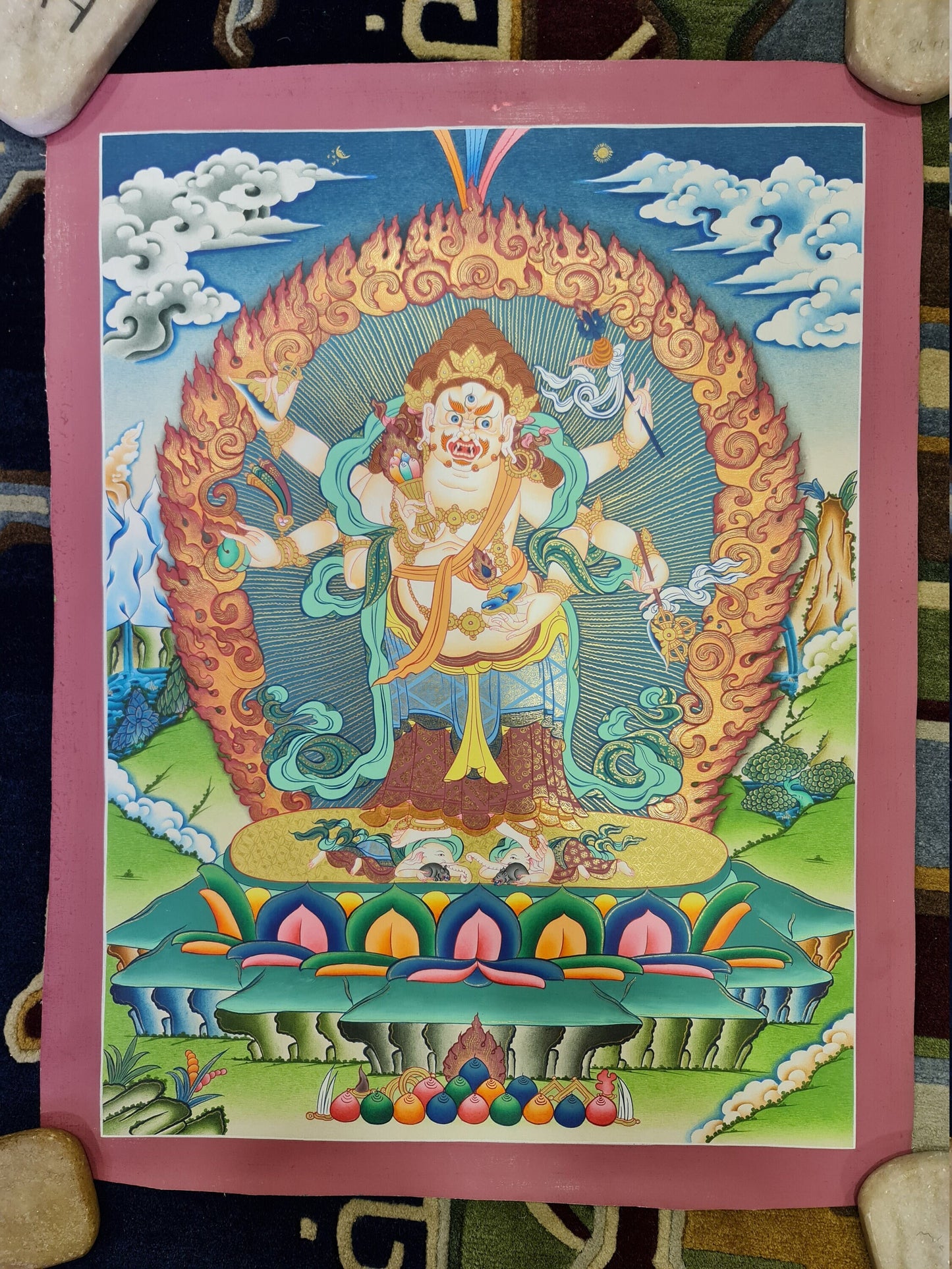 5. White Mahakala Thangka (Thanka). Free Brocade / Free Shipping.